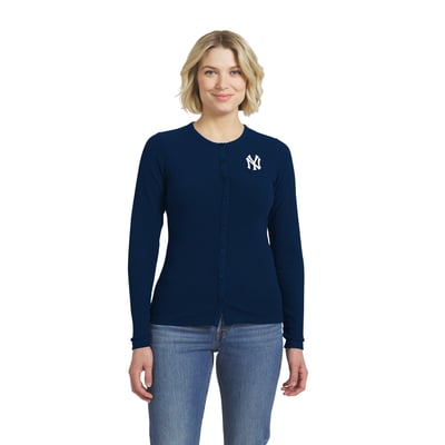 New York Yankees WEAR by Erin Andrews Women's Rib Button-Up Sweater - Navy