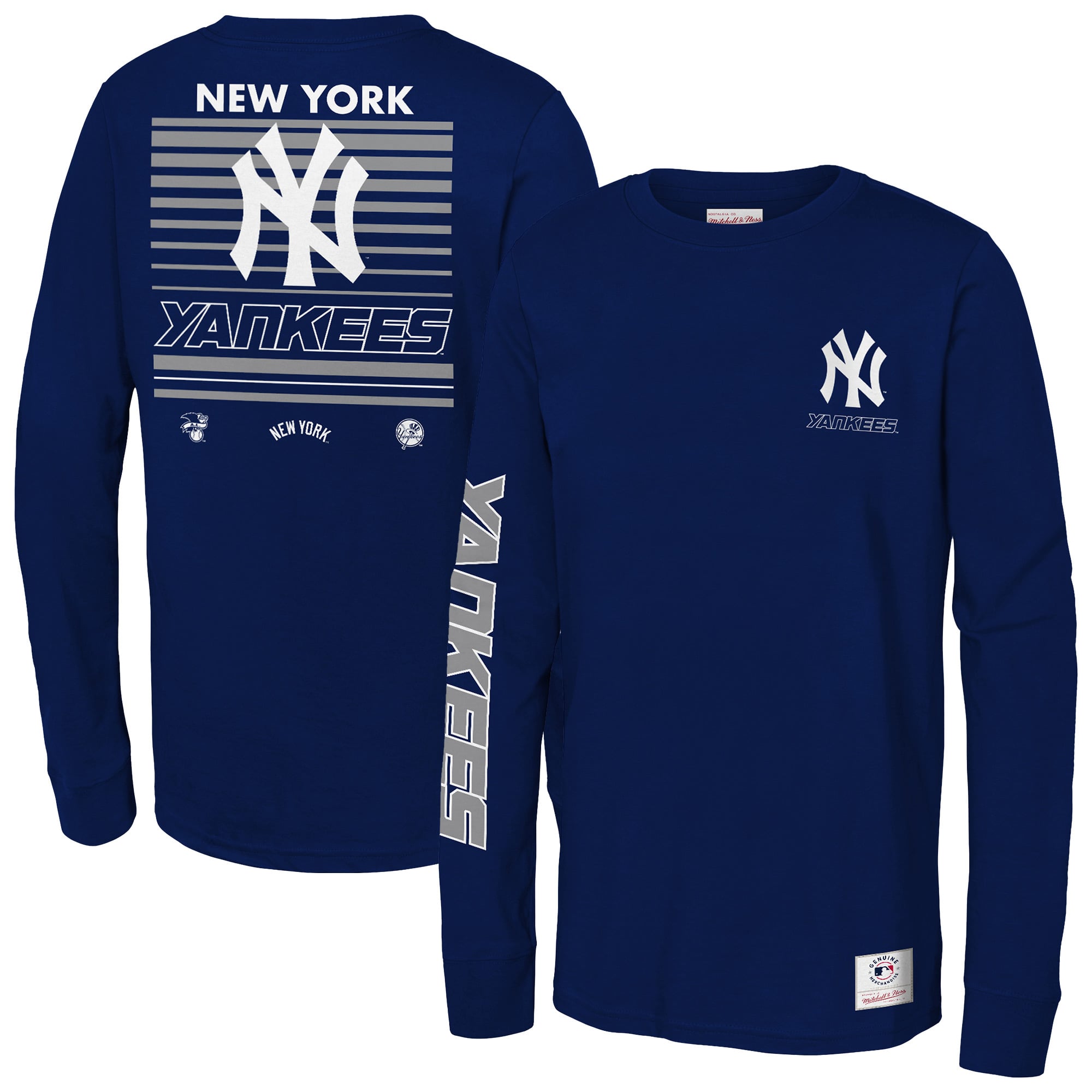 T-shirt à manches longues Mitchell & Ness bleu marine New York Yankees Triple Play pour enfant