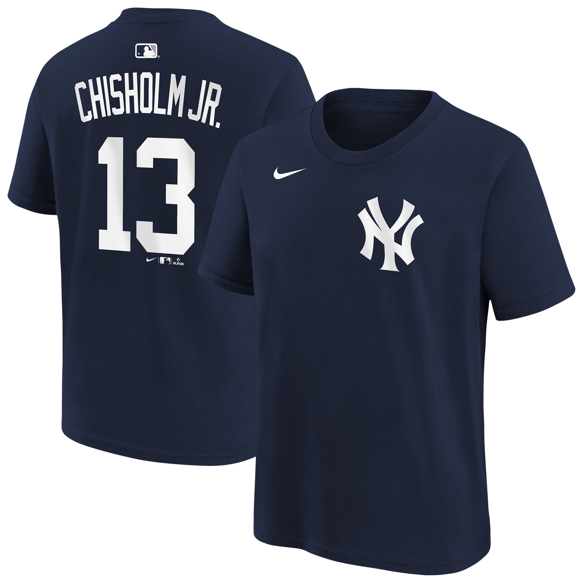 T-shirt Nike Jazz Chisholm Jr. bleu marine des Yankees de New York pour jeunes, avec nom et numéro