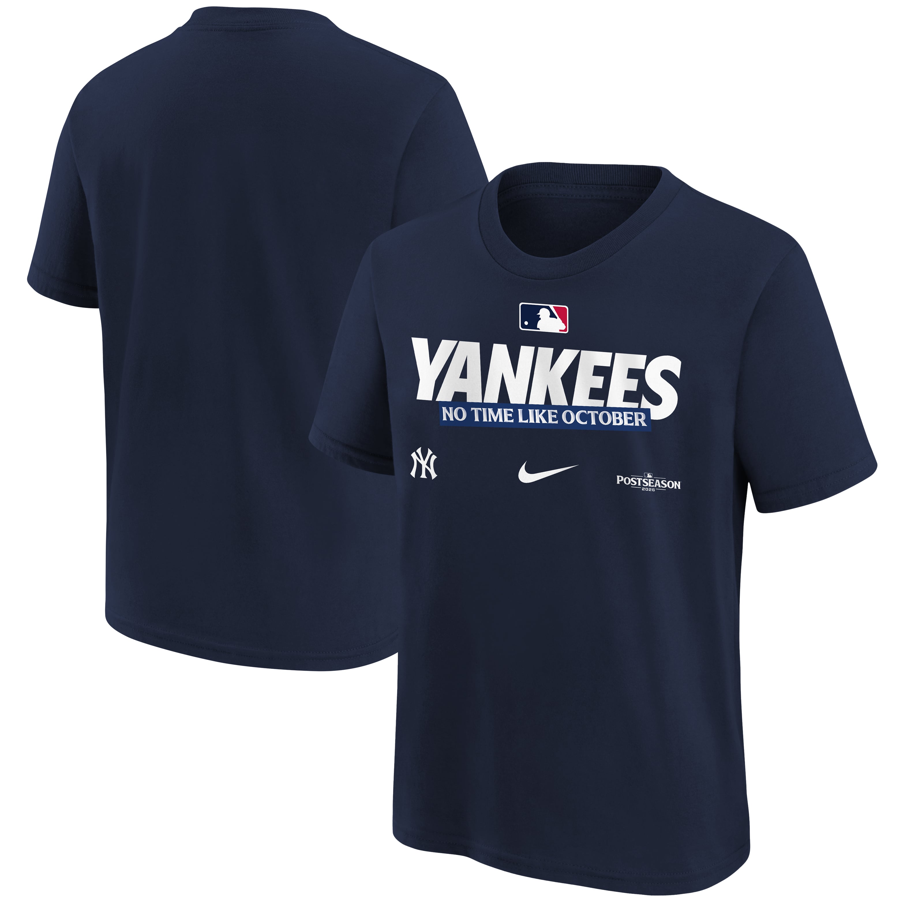 T-shirt authentique Nike bleu marine New York Yankees 2026 MLB Postseason pour jeunes