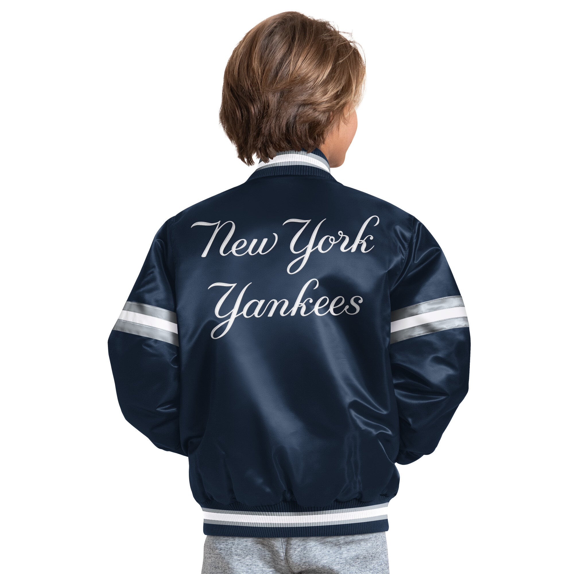 Veste universitaire junior à boutons-pression New York Yankees Courtside bleu marine pour jeunes