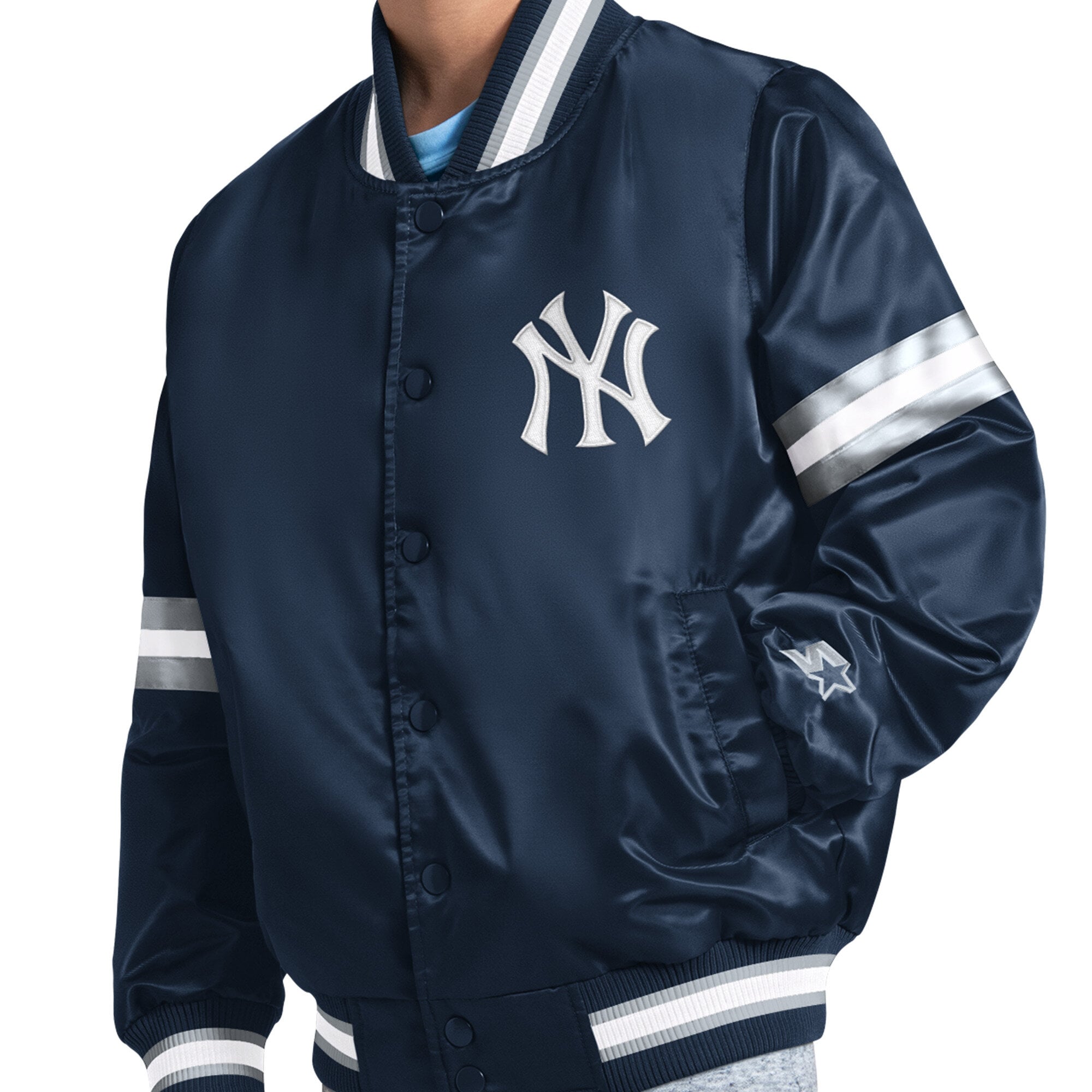 Veste universitaire junior à boutons-pression New York Yankees Courtside bleu marine pour jeunes
