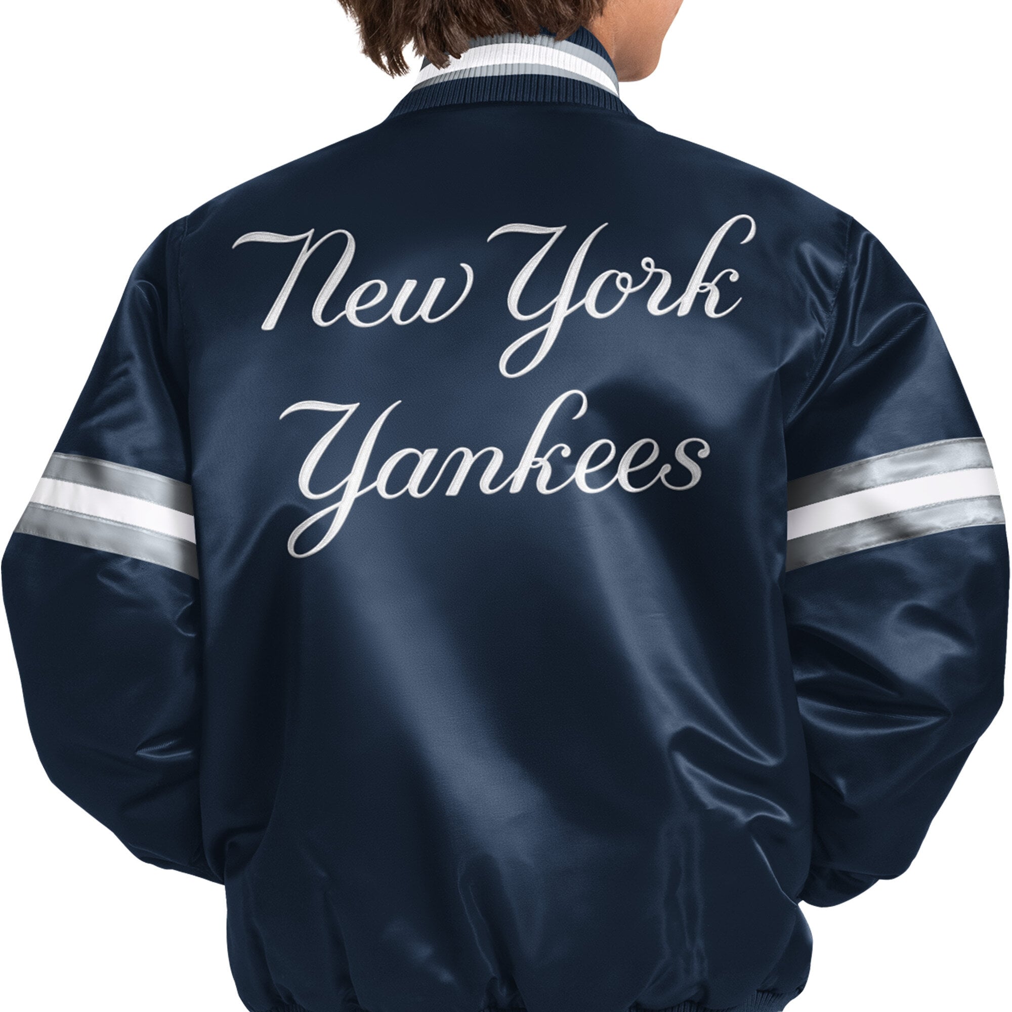 Veste universitaire junior à boutons-pression New York Yankees Courtside bleu marine pour jeunes