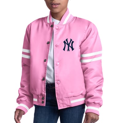  New York Yankees Starter Youth Team Logo Full-Snap Satin Varsity Jacket - Pink