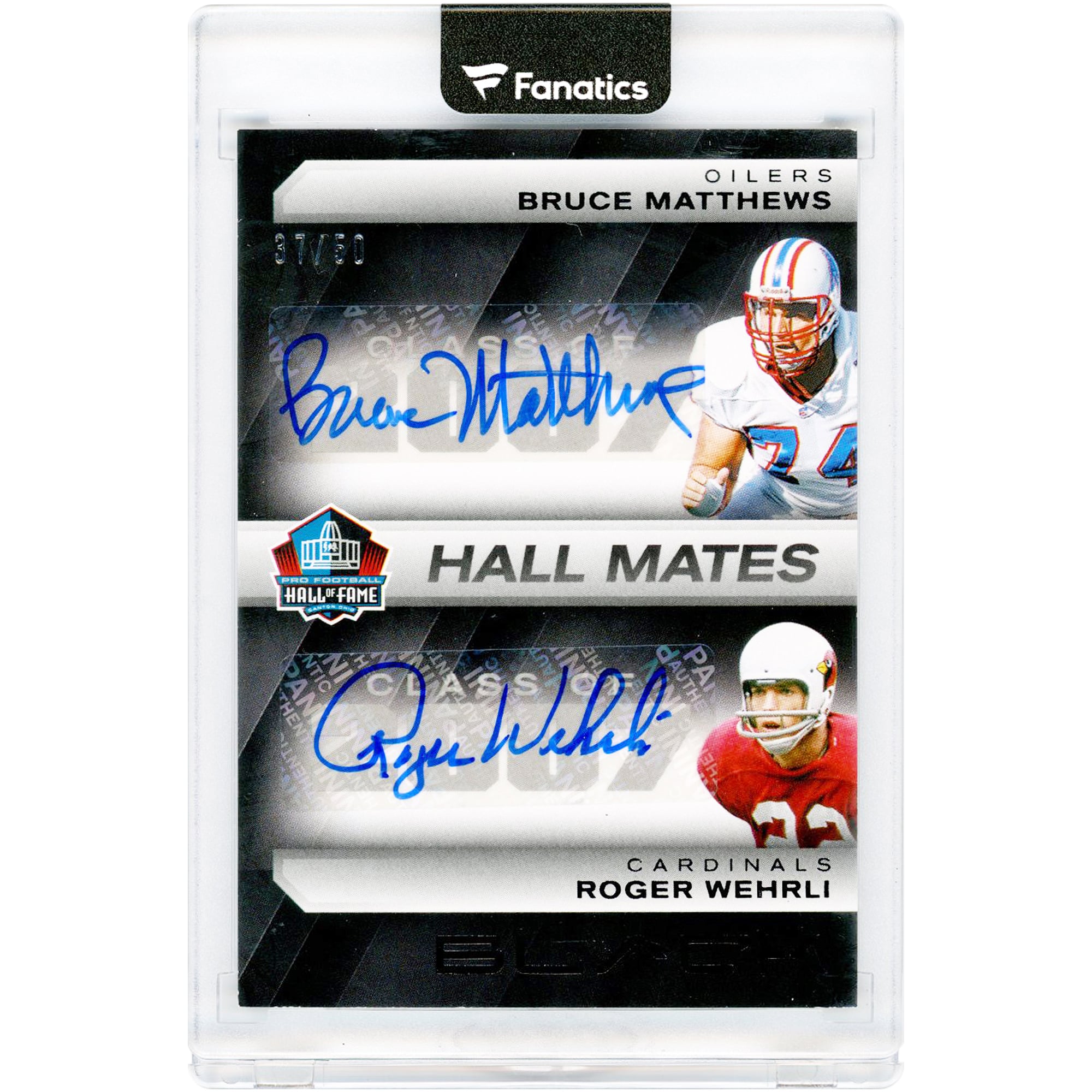 Carte Panini Black Hall Mates Dual 2025 autographiée par Bruce Matthews et Roger Wehrli #HMD-BMRW #37/50