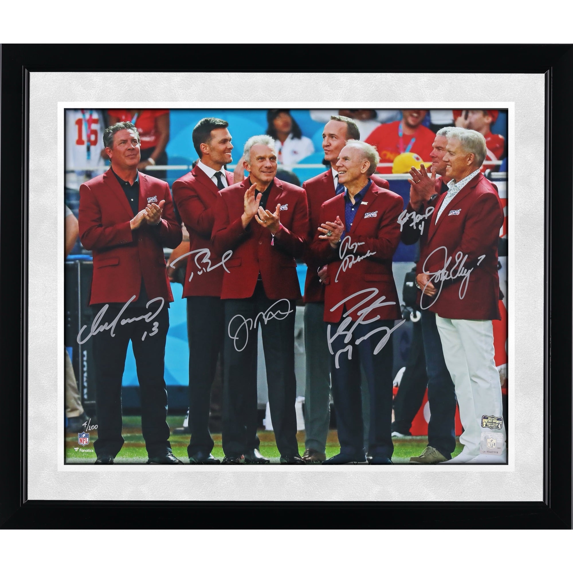 NFL Top 100 Quarterbacks Autographed 16" x 20" Red Jacket Ceremony Photograph with 7 Signatures