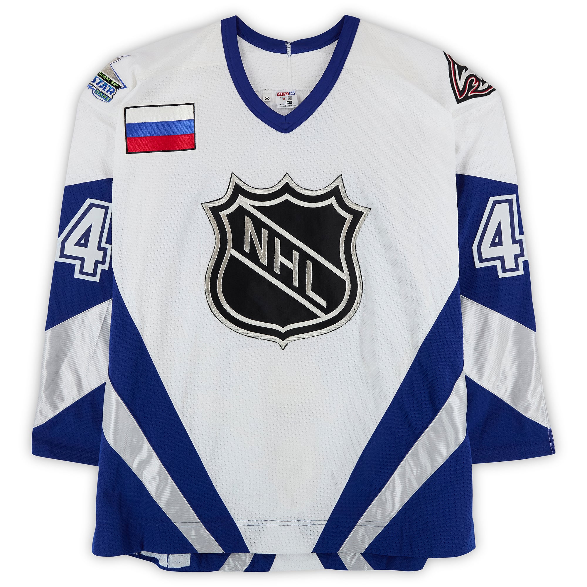Alexei Zhitnik Team World Autographed Game-Used #44 White Jersey from the 1999 NHL All-Star Game