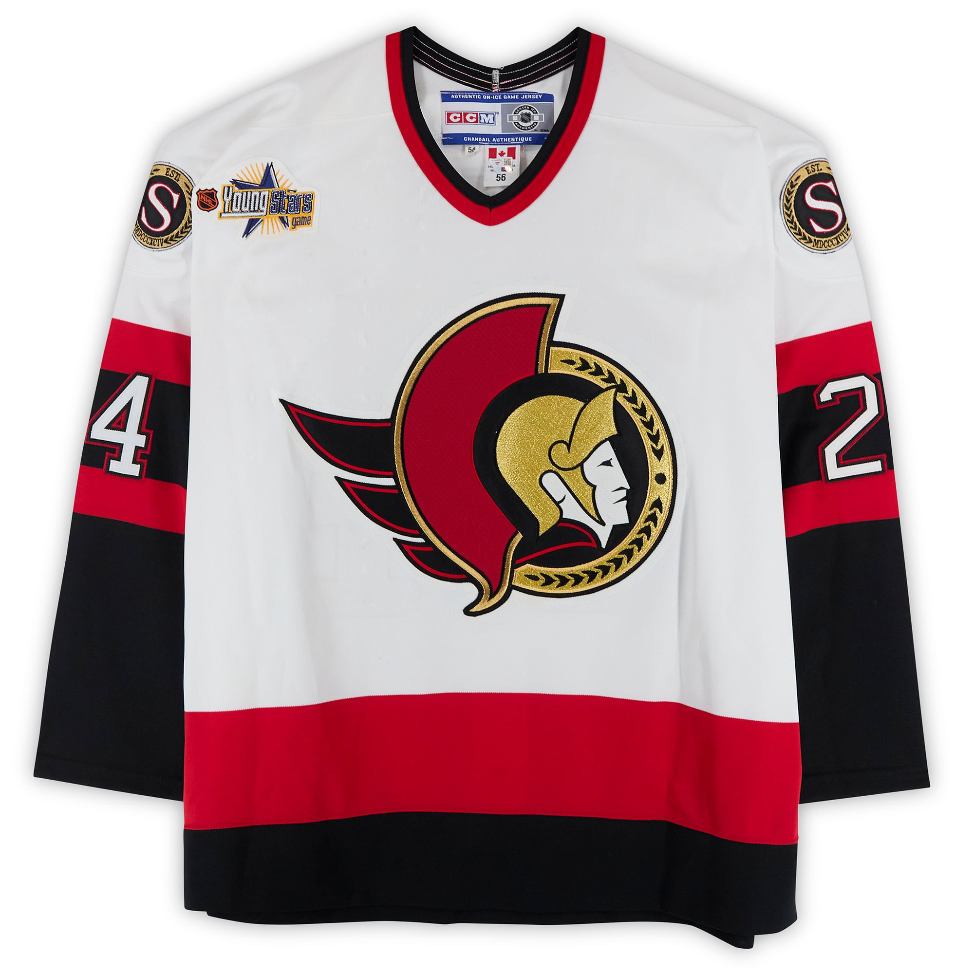 Anton Volchenkov Ottawa Senators Game-Used #24 White CCM Jersey from the 2003 NHL YoungStars Game