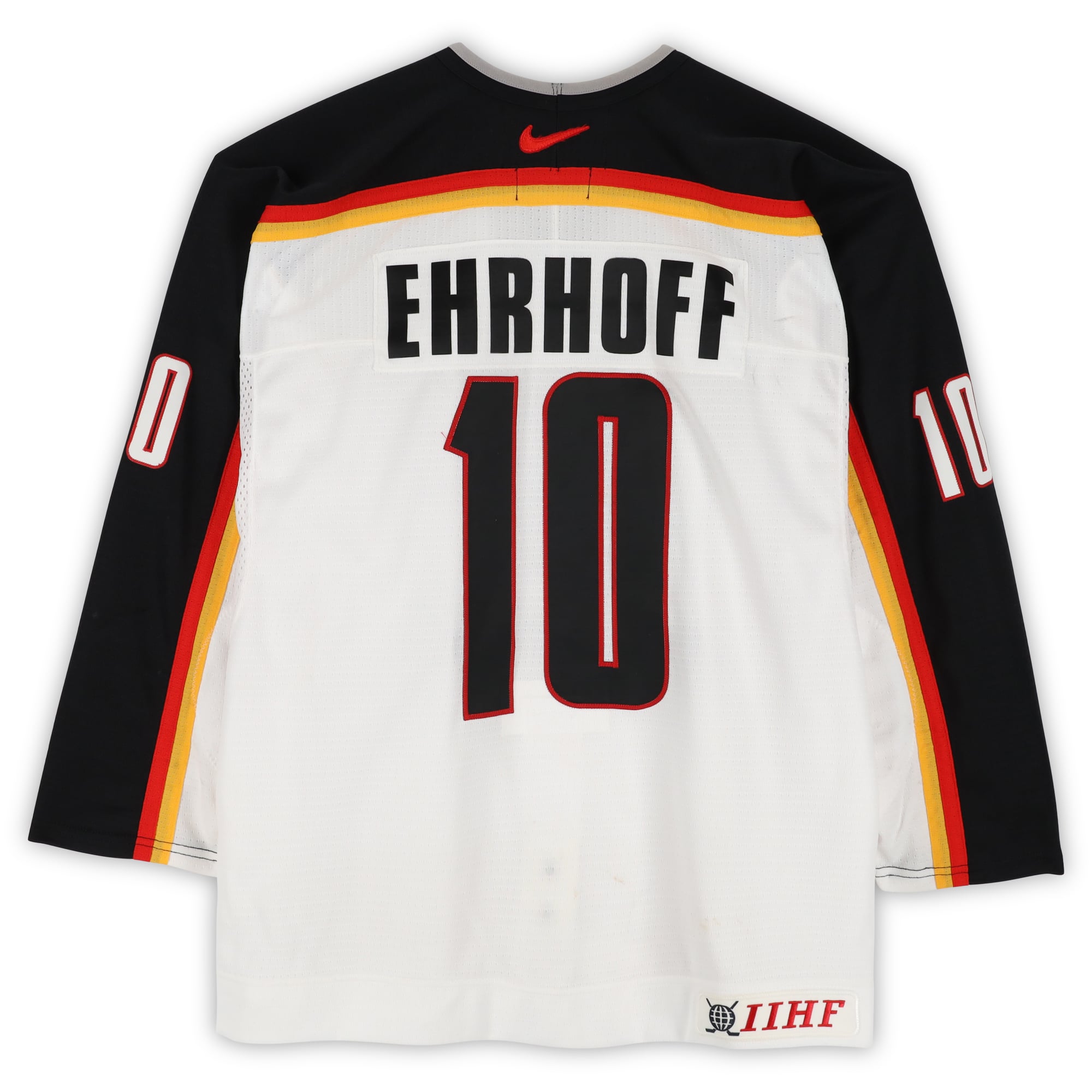 Christian Ehrhoff Team Germany Game-Used #10 White Nike Jersey vs. Team Czech Republic on September 3 during the 2004 World Cup of Hockey