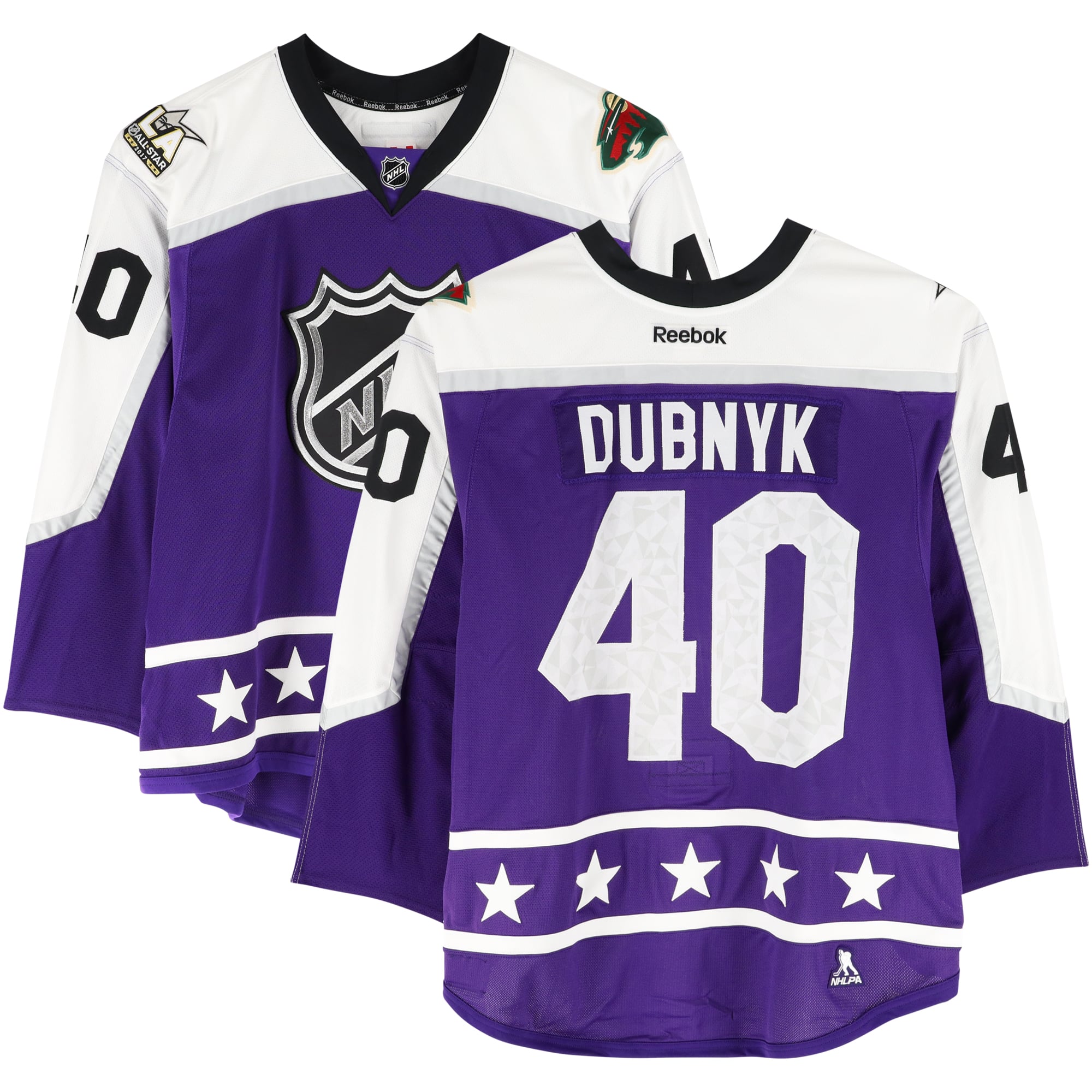 Maillot violet n° 40 porté par Devan Dubnyk (division Centrale) lors du Match des étoiles de la LNH 2017