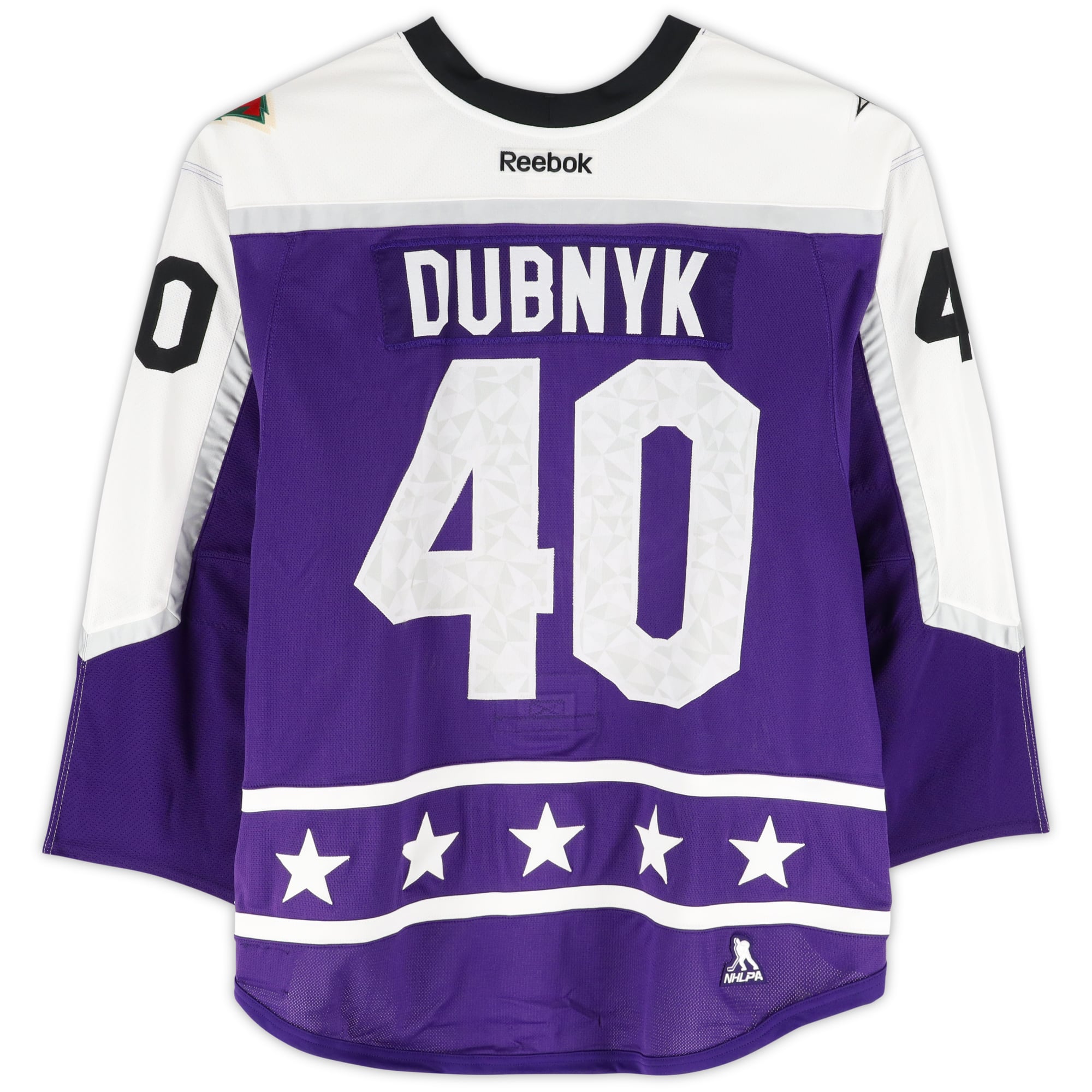 Maillot violet n° 40 porté par Devan Dubnyk (division Centrale) lors du Match des étoiles de la LNH 2017