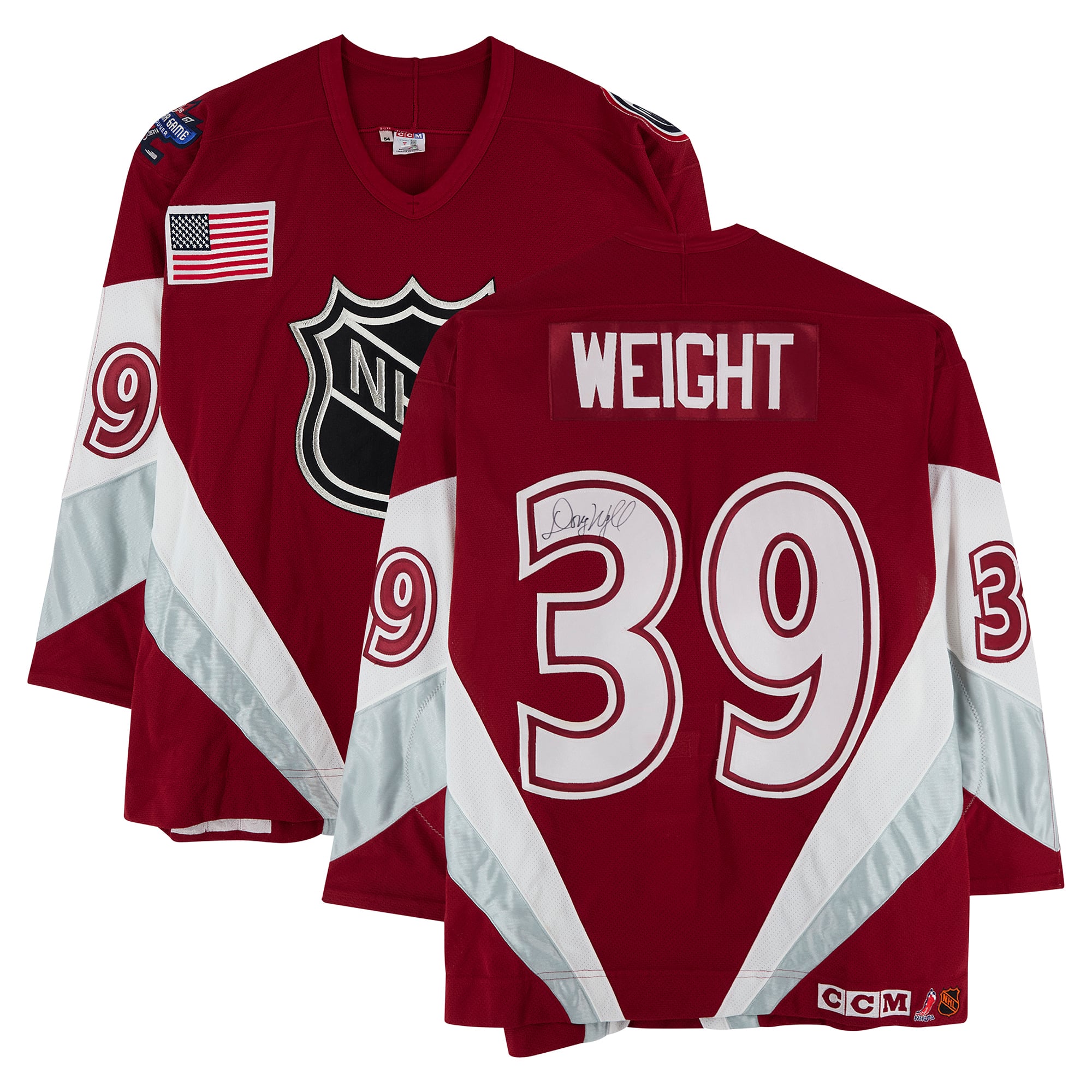 Maillot rouge n° 39 autographié par Doug Weight, porté lors du match des étoiles de la LNH de 1998, avec l'équipe Amérique du Nord.