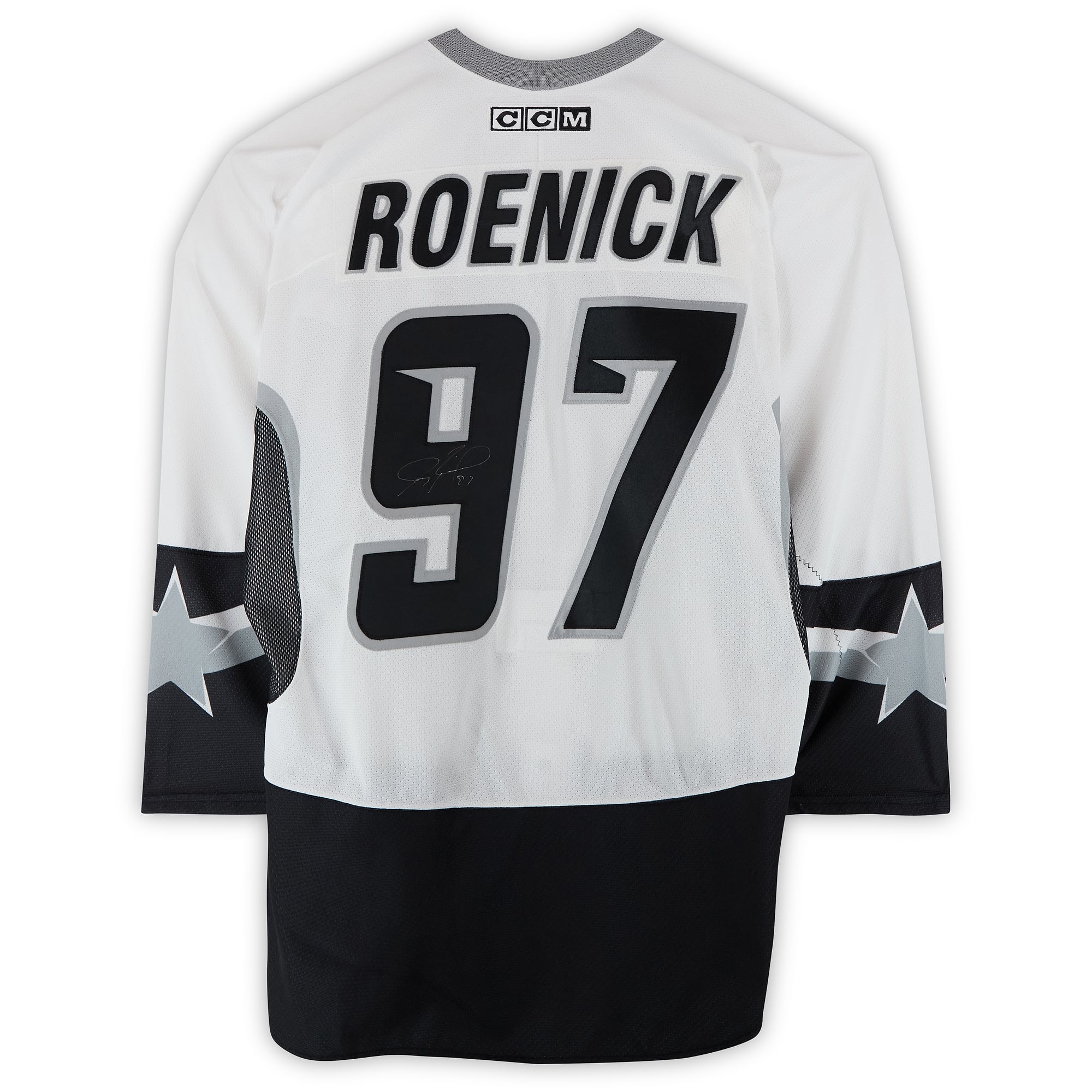 Maillot blanc n° 97 autographié par Jeremy Roenick, porté par l'équipe de la Conférence Est lors du Match des étoiles de la LNH 2003.