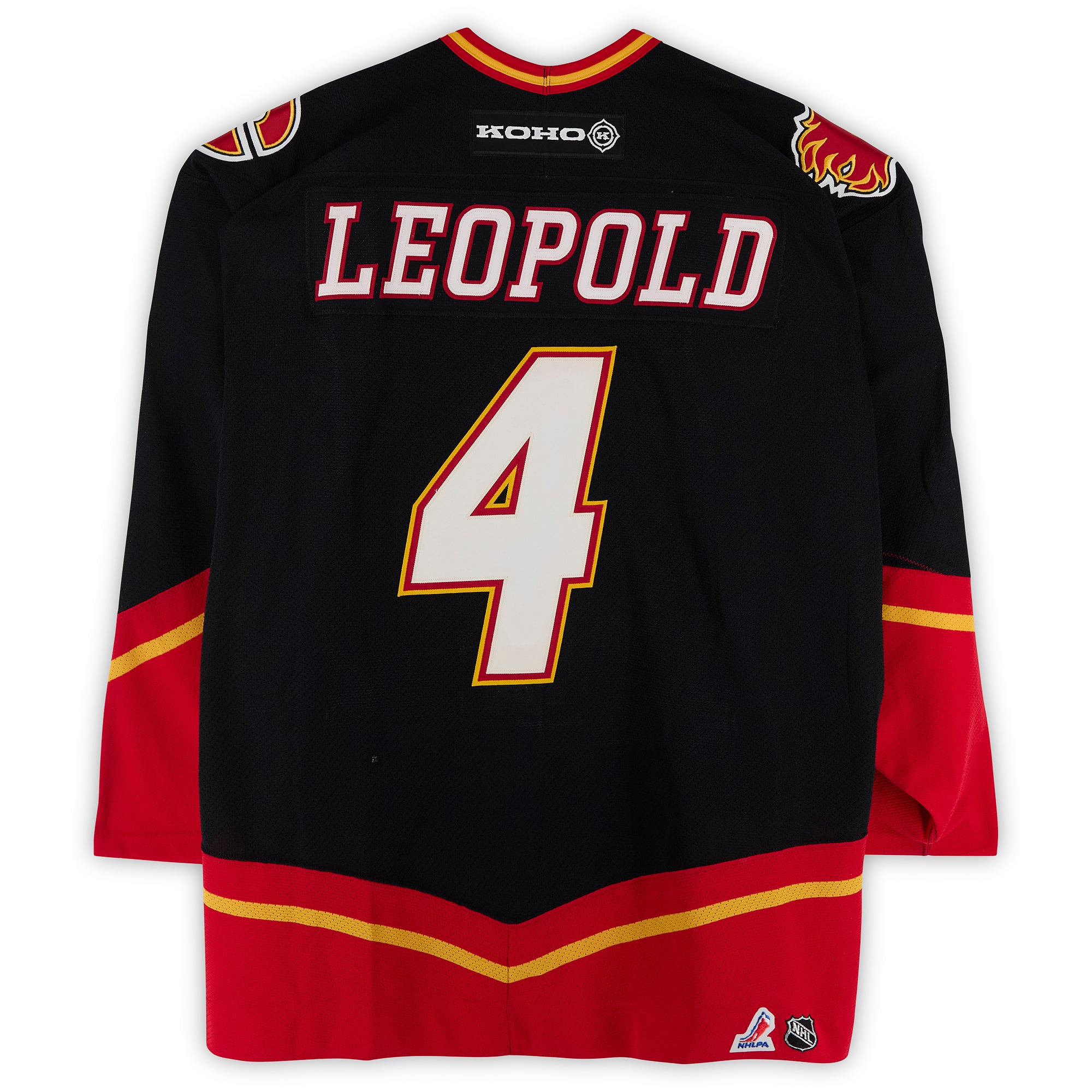 Jordan Leopold Calgary Flames Game-Used #4 Black KOHO Jersey from the 2003 NHL YoungStars Game