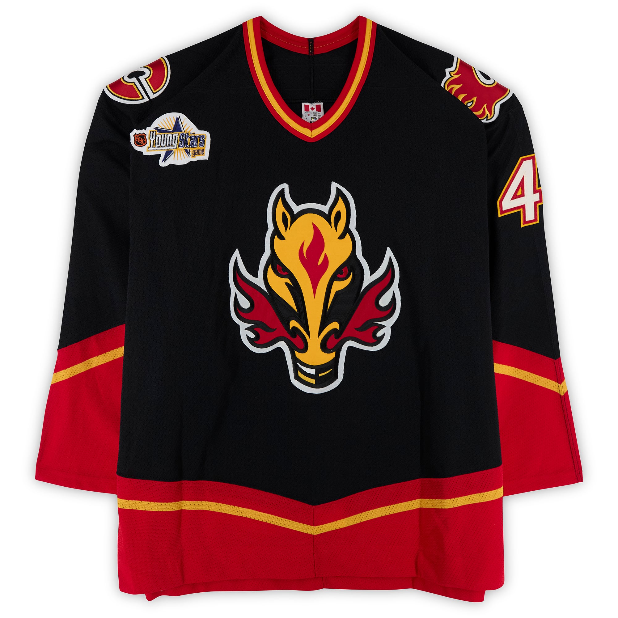 Jordan Leopold Calgary Flames Game-Used #4 Black KOHO Jersey from the 2003 NHL YoungStars Game