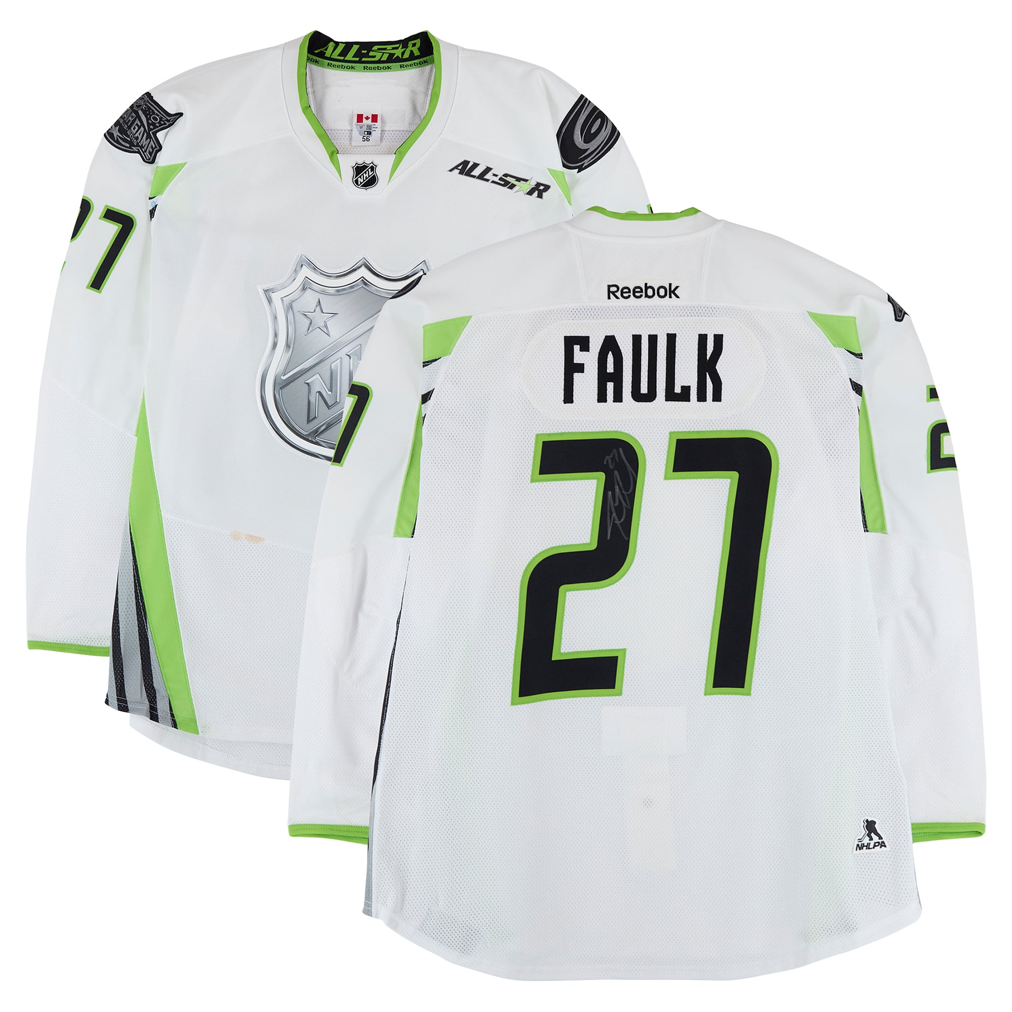 Justin Faulk Team Toews Autographed Game-Used #27 White Reebok Jersey from the 2015 NHL All-Star Game