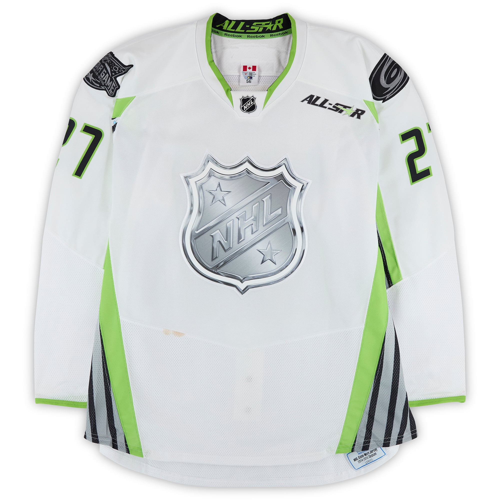 Justin Faulk Team Toews Autographed Game-Used #27 White Reebok Jersey from the 2015 NHL All-Star Game