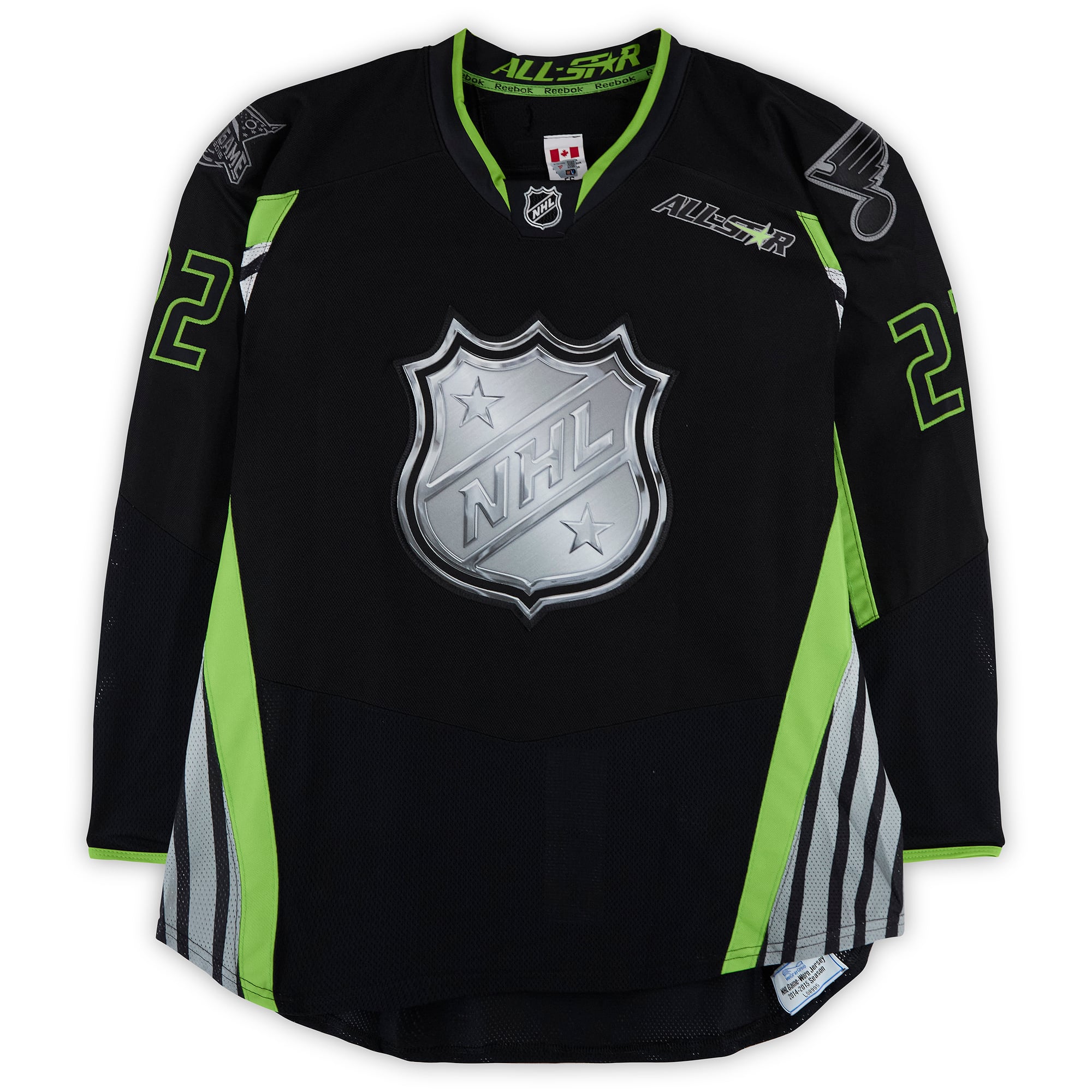Maillot noir Reebok n° 22 autographié par Kevin Shattenkirk (équipe Foligno) lors du match des étoiles de la LNH 2015.