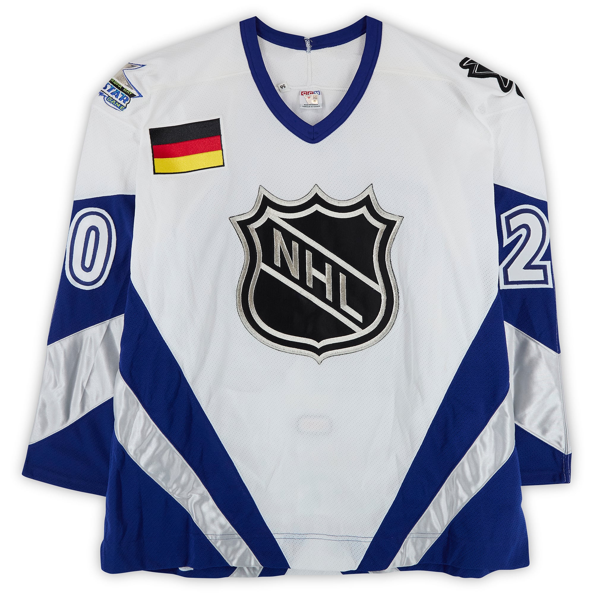 Maillot blanc n° 20 autographié par Marco Sturm, porté lors du match des étoiles de la LNH de 1999.