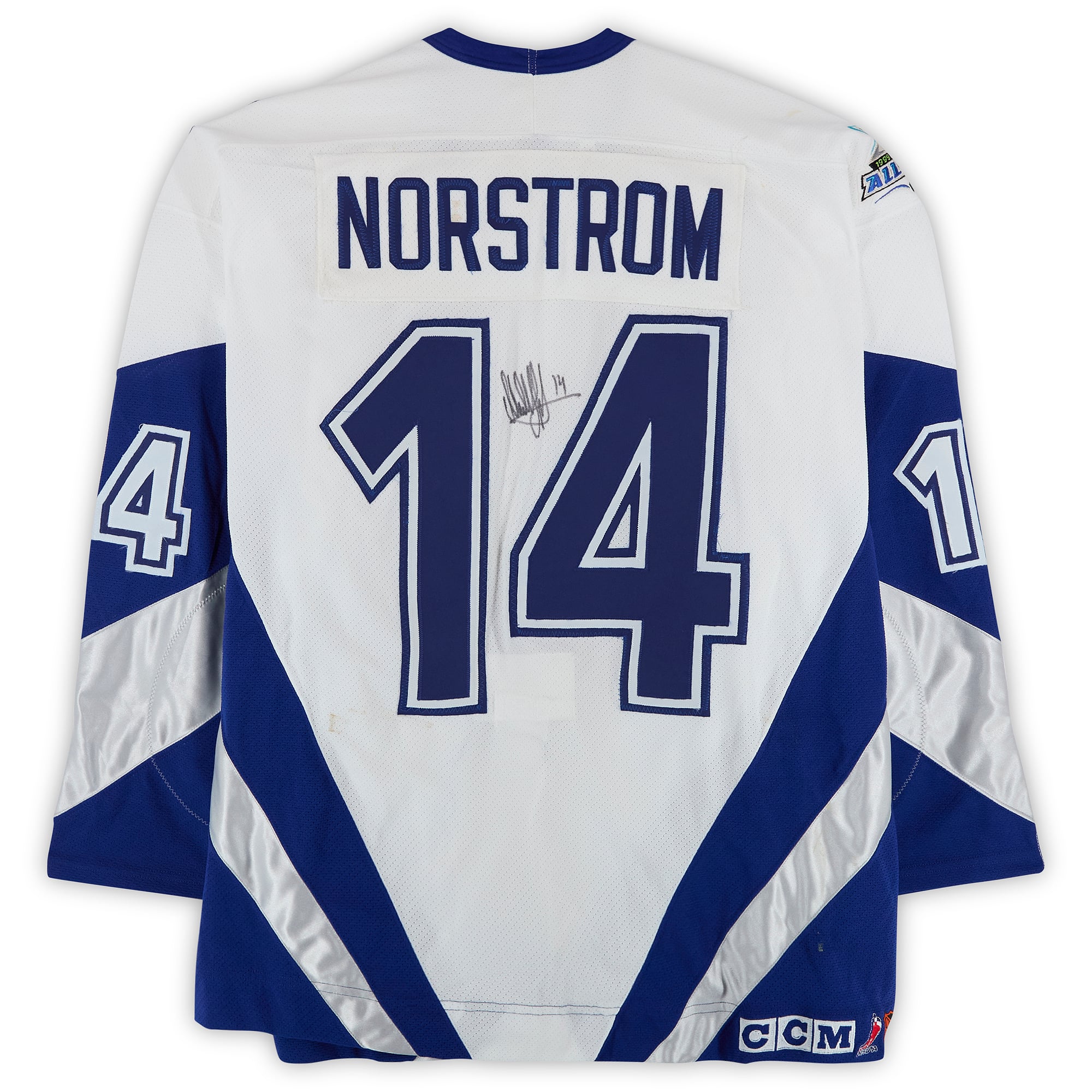 Mattias Norstrom Team World Autographed Game-Used #14 White Jersey from the 1999 NHL All-Star Game