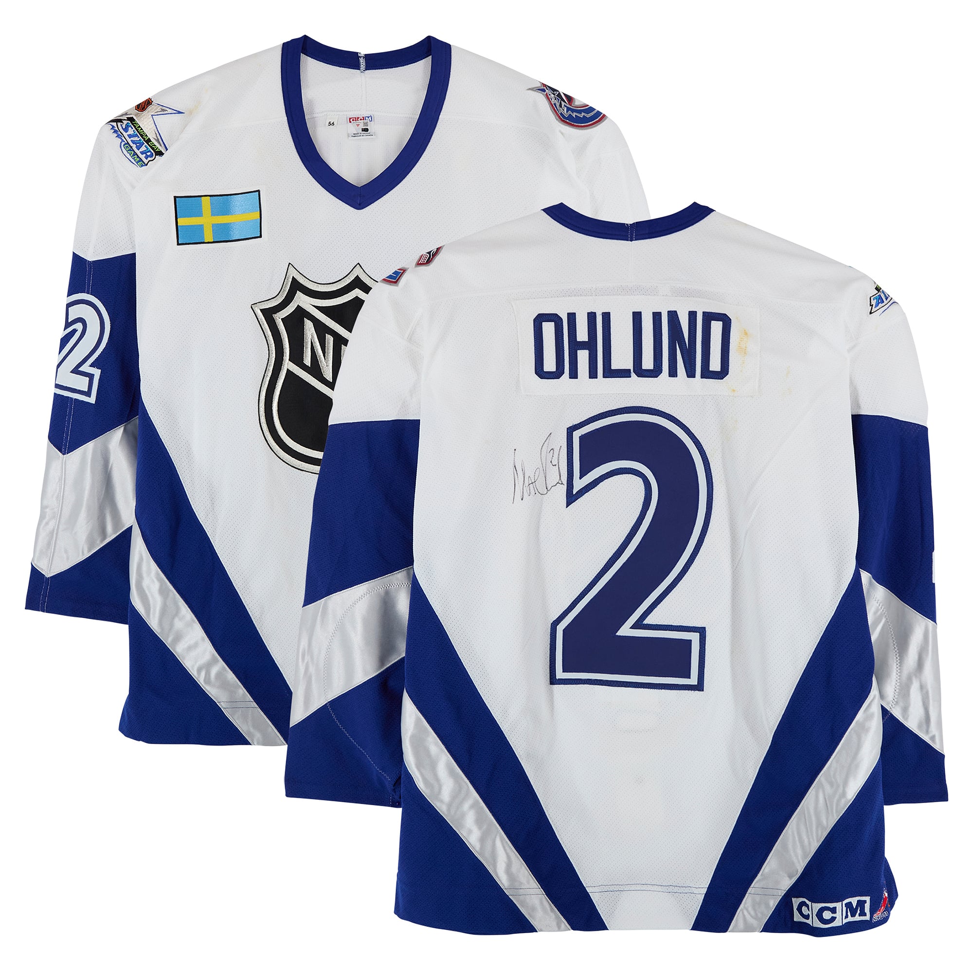 Mattias Ohlund Team World Autographed Game-Used #2 White Jersey from the 1999 NHL All-Star Game