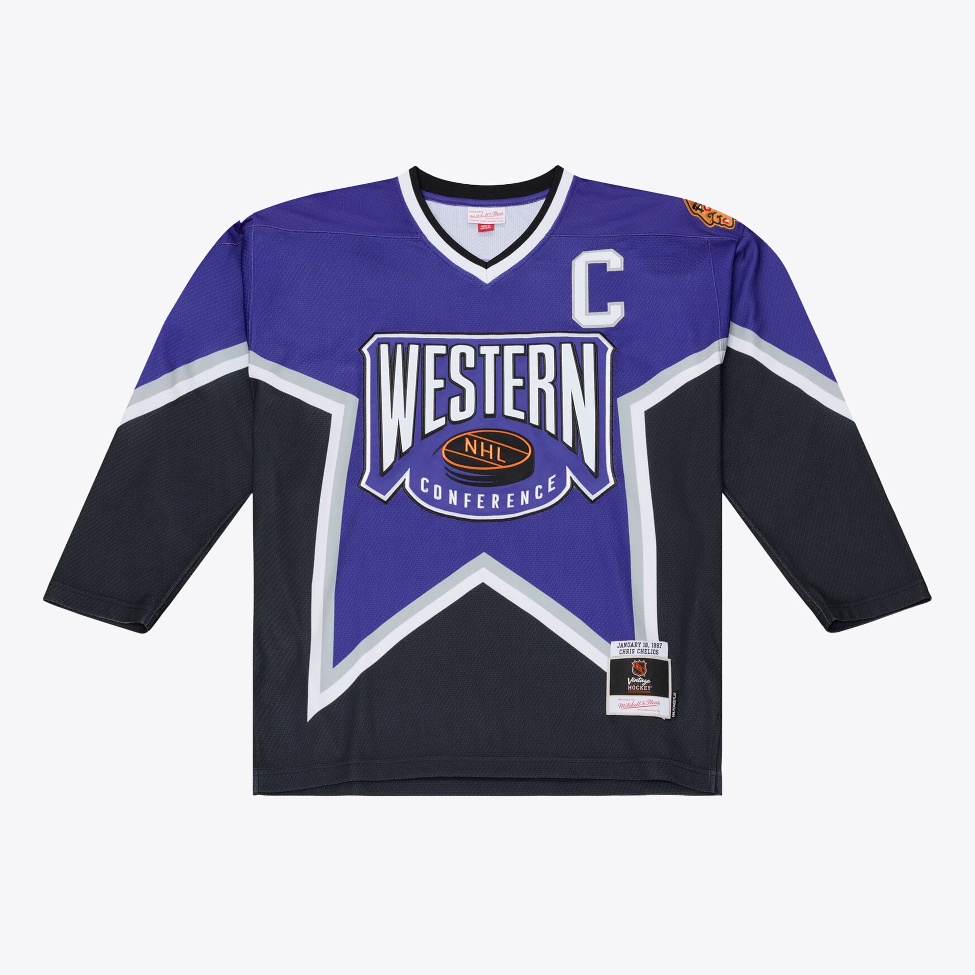 Men's Mitchell & Ness Chris Chelios Blue 1997 NHL All-Star Game Power Play Jersey