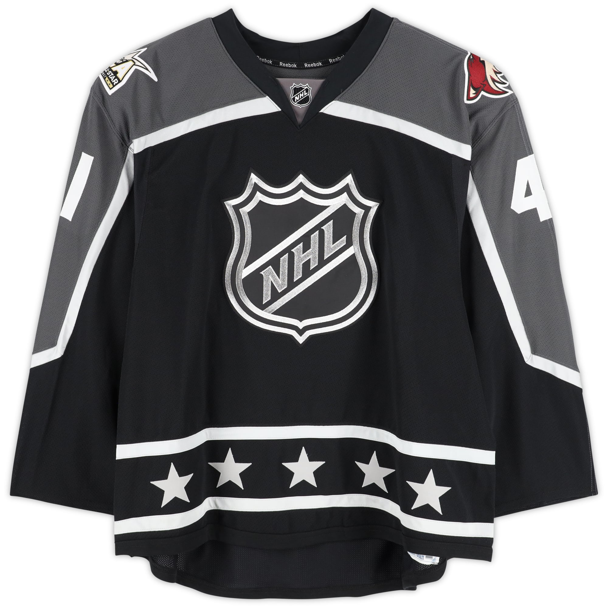 Maillot noir n° 41 porté par Mike Smith, division Pacifique, lors du Match des étoiles de la LNH 2017