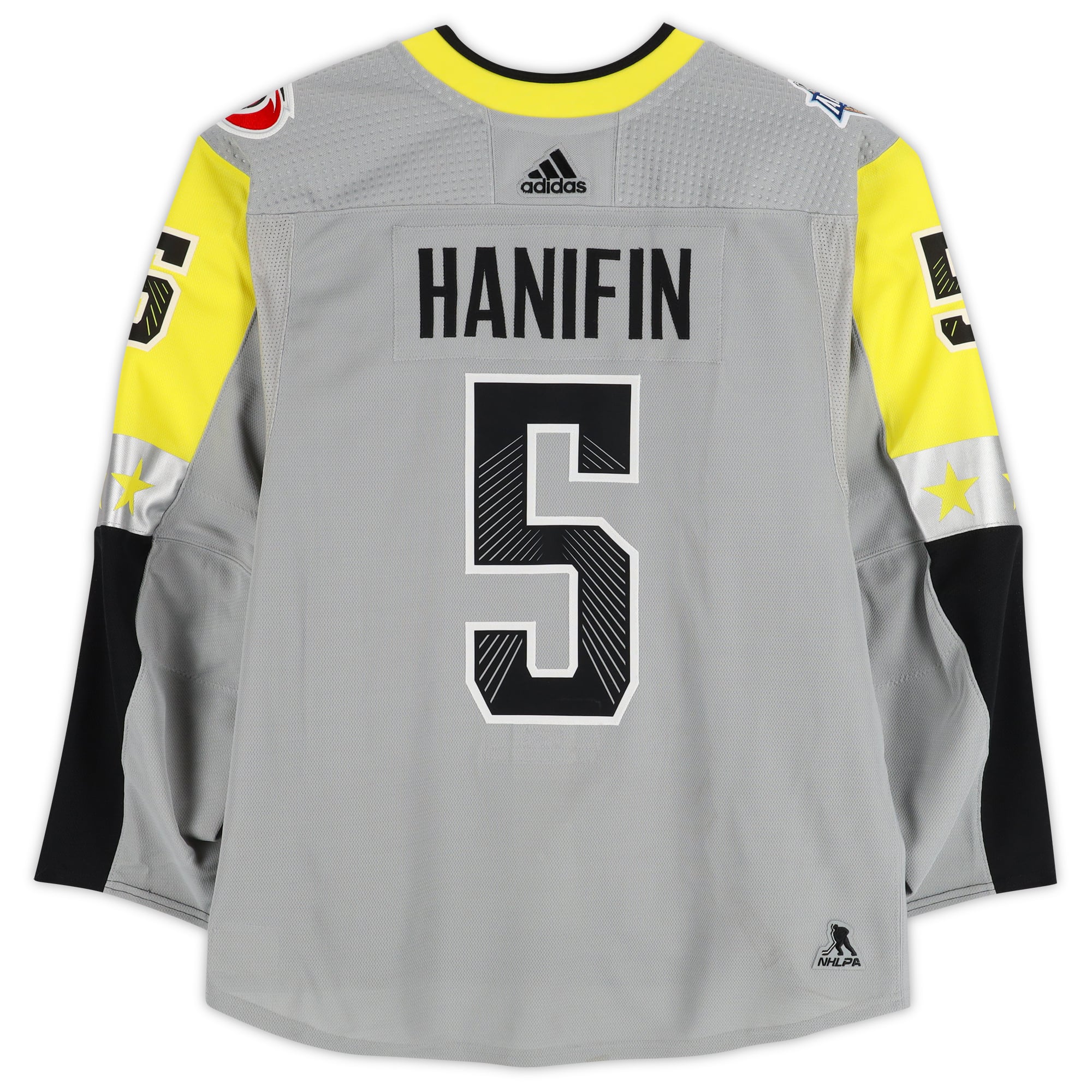Noah Hanifin Metro Division Game-Used #5 Gray Jersey from the 2018 NHL All-Star Game