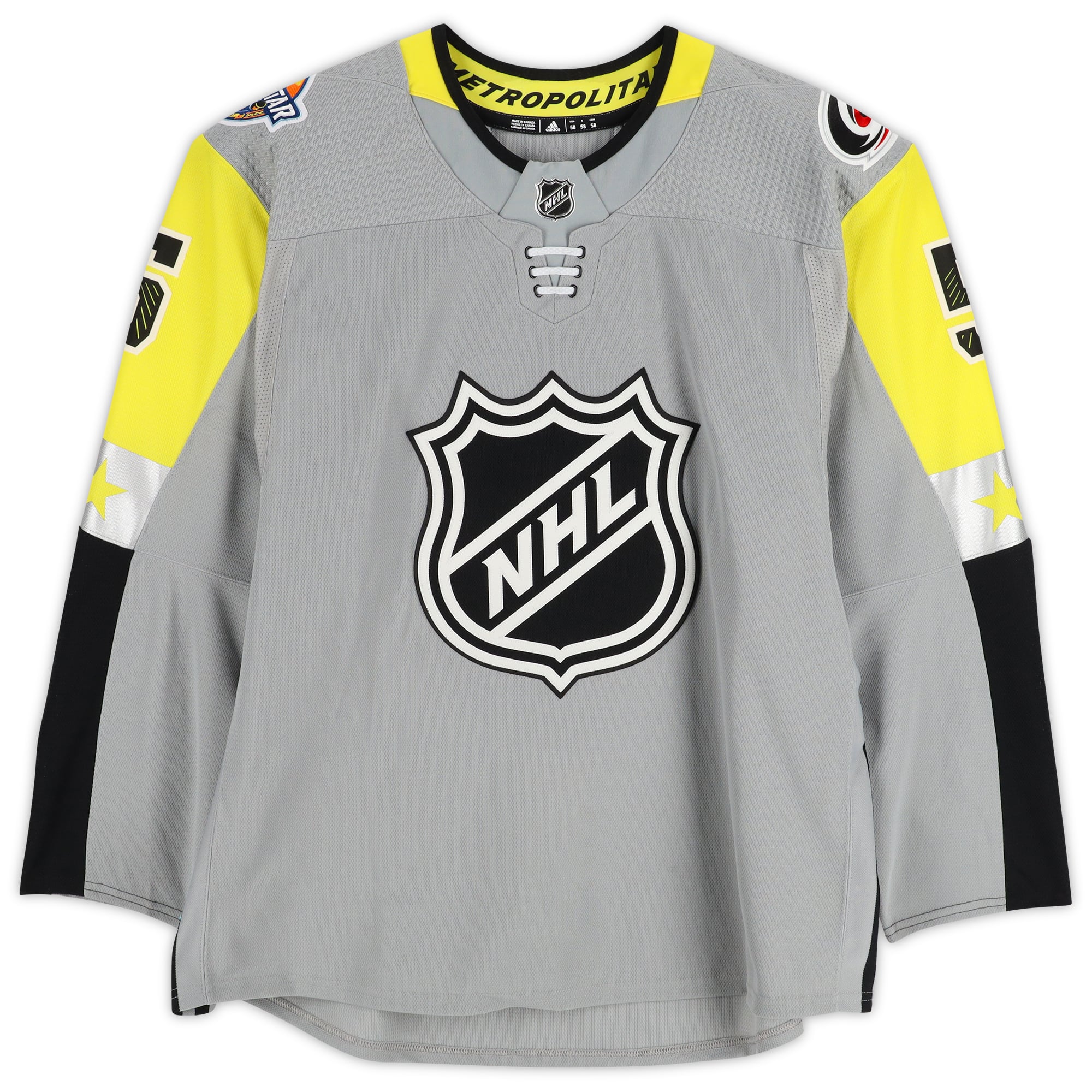 Noah Hanifin Metro Division Game-Used #5 Gray Jersey from the 2018 NHL All-Star Game
