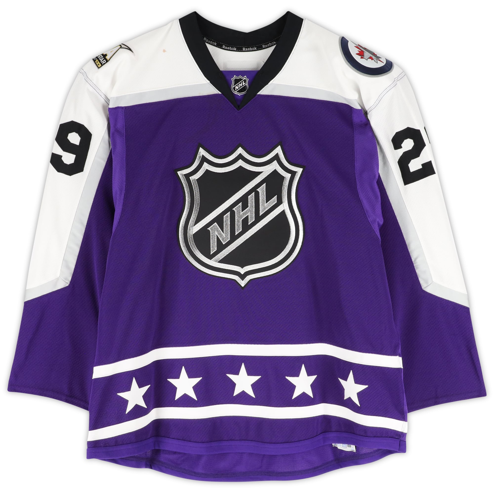 Patrik Laine Central Division Game-Used #29 Purple Jersey from the 2017 NHL All-Star Game