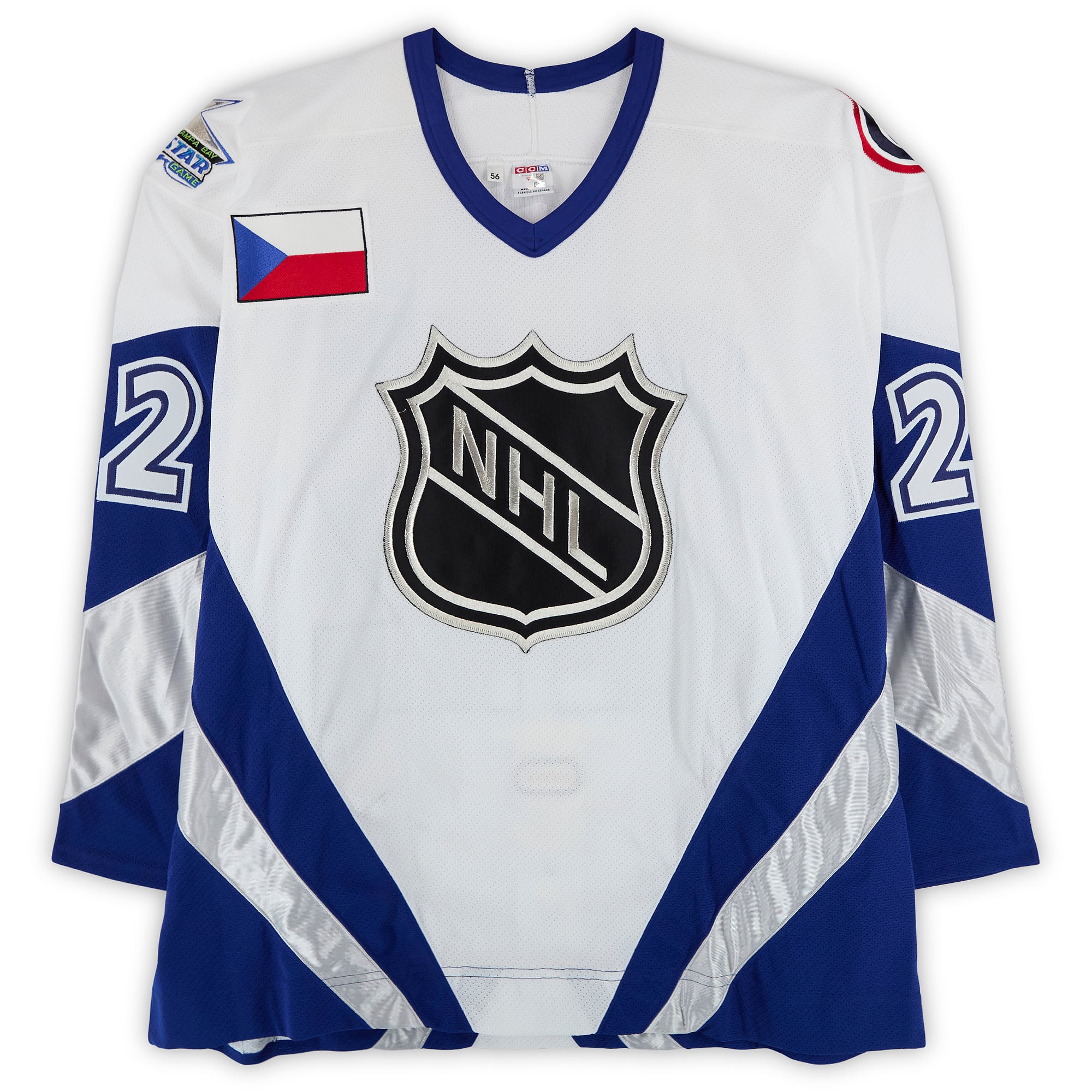 Roman Hamrlik Team World Autographed Game-Used #22 White Jersey from the 1999 NHL All-Star Game