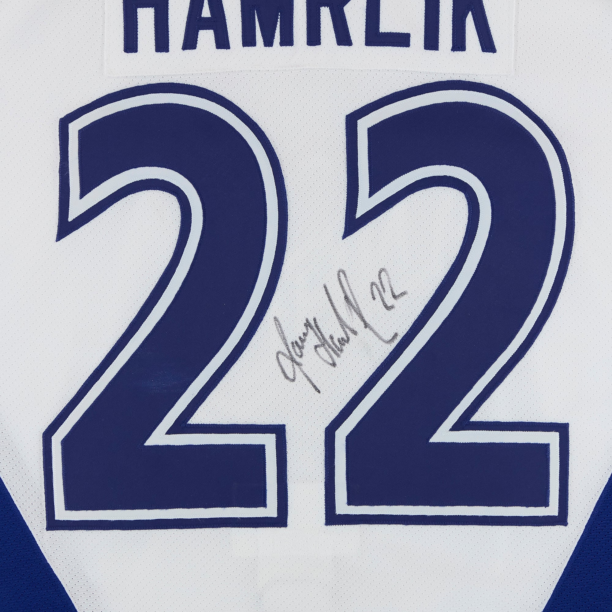 Roman Hamrlik Team World Autographed Game-Used #22 White Jersey from the 1999 NHL All-Star Game