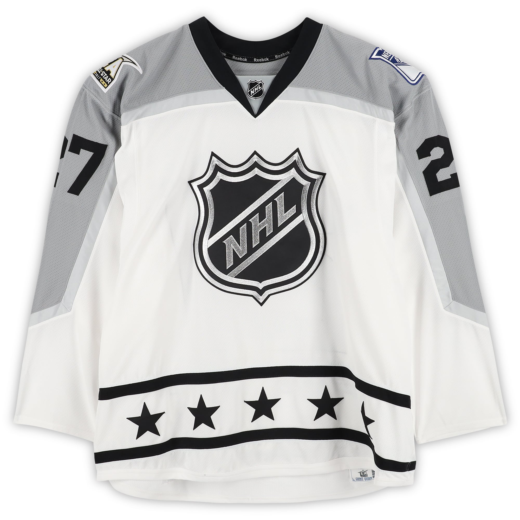 Maillot blanc n° 27 porté par Ryan McDonagh (division Métropolitaine) lors du Match des étoiles de la LNH 2017