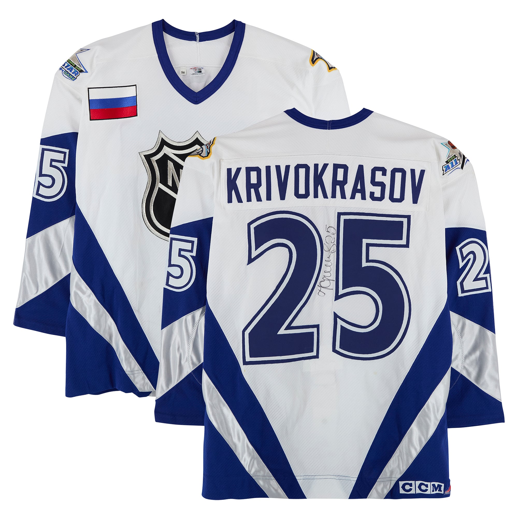 Sergei Krivokrasov Team World Autographed Game-Used #25 White Jersey from the 1999 NHL All-Star Game