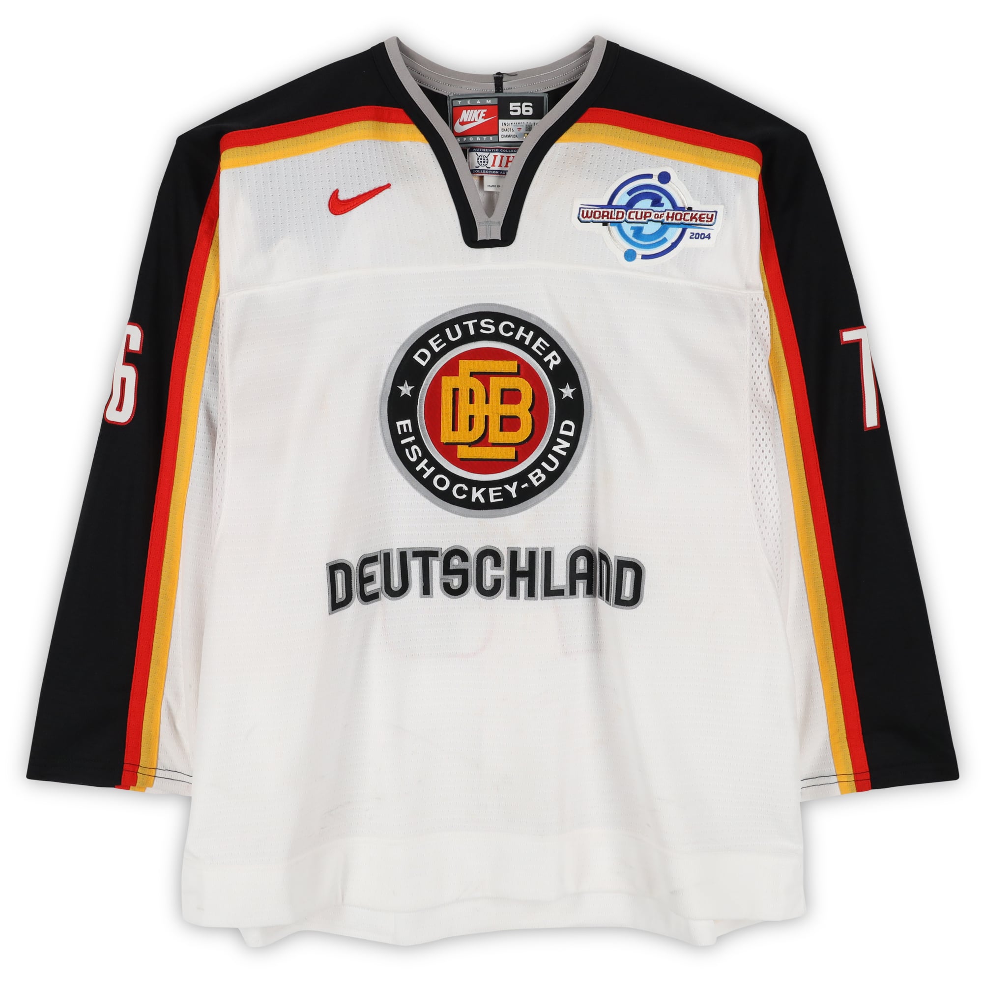 Stephan Retzer Team Germany Game-Used #76 White Nike Jersey vs. Team Czech Republic on September 3 during the 2004 World Cup of Hockey