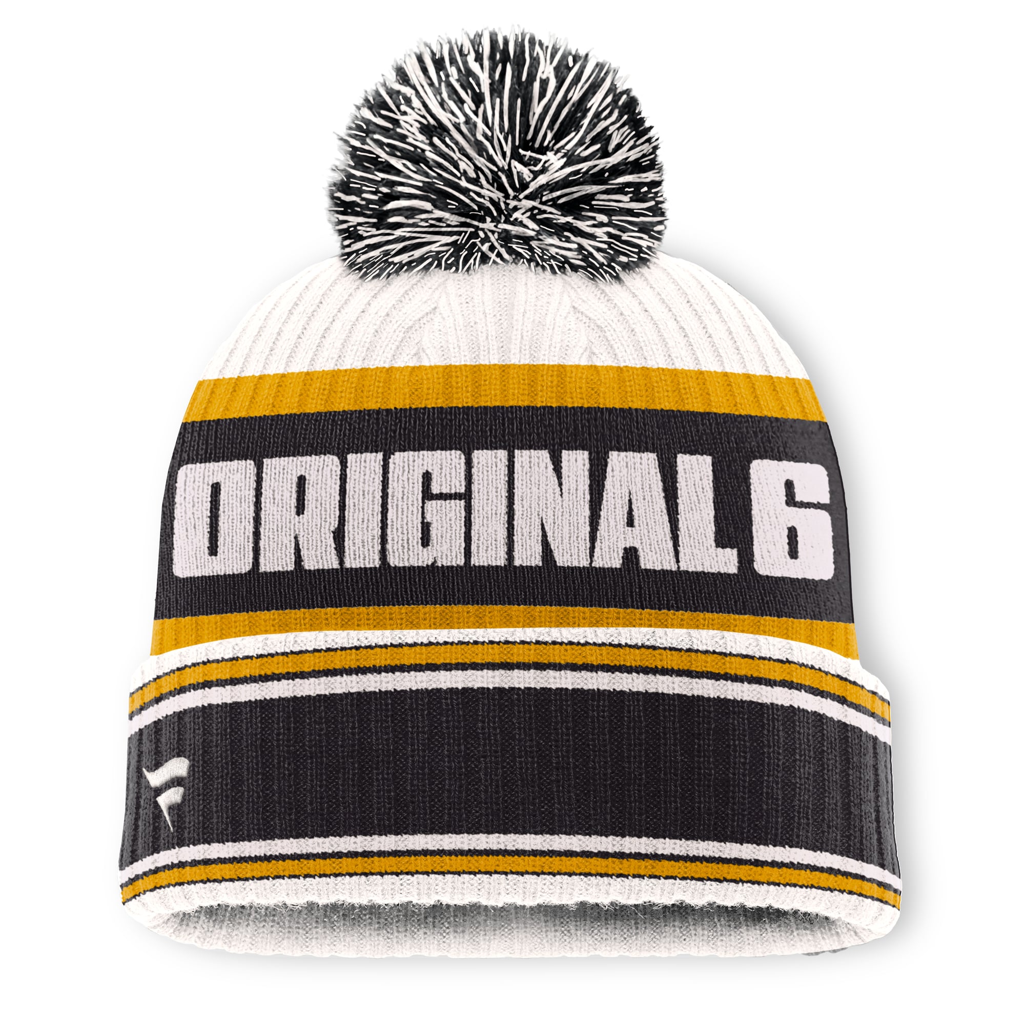 Bonnet Fanatics Original Six crème/noir pour homme, à revers et pompon