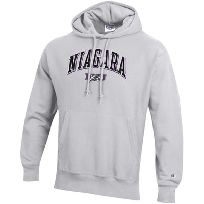 Niagara Purple Eagles Champion Arch Logo Reverse Weave Hoodie - Gray