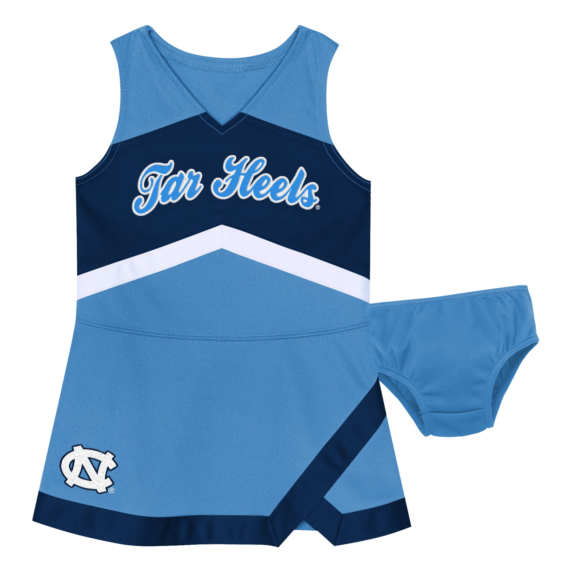 Girls Preschool Outerstuff Carolina Blue North Tar Heels Two-Piece Cheer Captain Jumper Dress & Bloomers Set