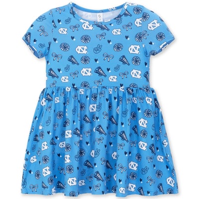 North Carolina Tar Heels ZooZatz Girls Toddler All-Over Print Short Sleeve Dress - Carolina Blue
