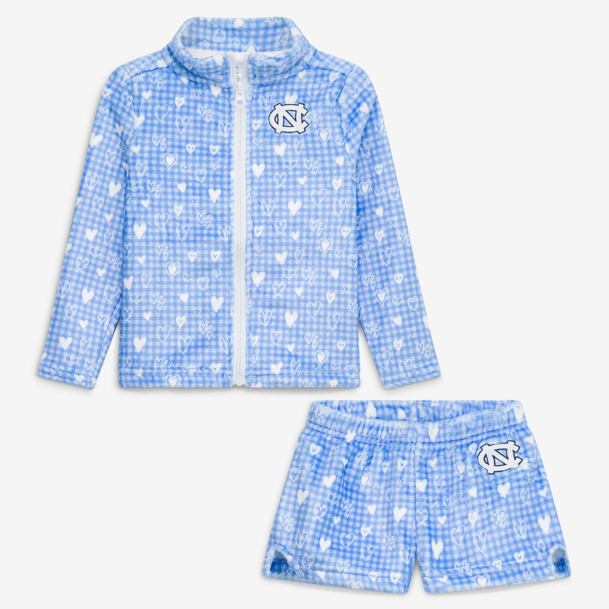 Ensemble veste et short en peluche à carreaux cœur bleu Caroline des Tar Heels de du Nord pour petites filles ZooZatz