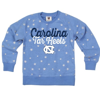 North Carolina Tar Heels Wes & Willy Girls Youth Shimmer Star Reverse Fleece Sweatshirt - Carolina Blue