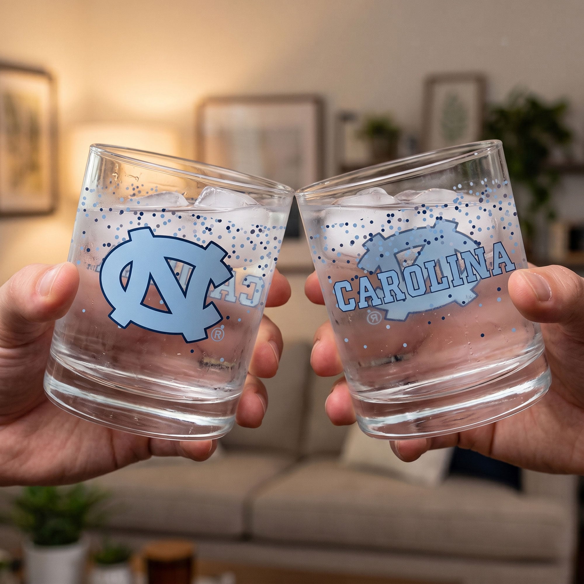 Indigo Falls North Carolina Tar Heels Confetti Rocks Glass Set of 2