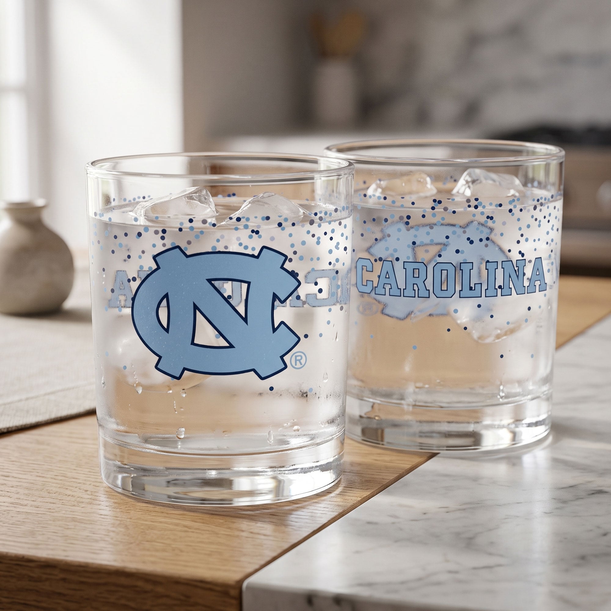 Indigo Falls North Carolina Tar Heels Confetti Rocks Glass Set of 2