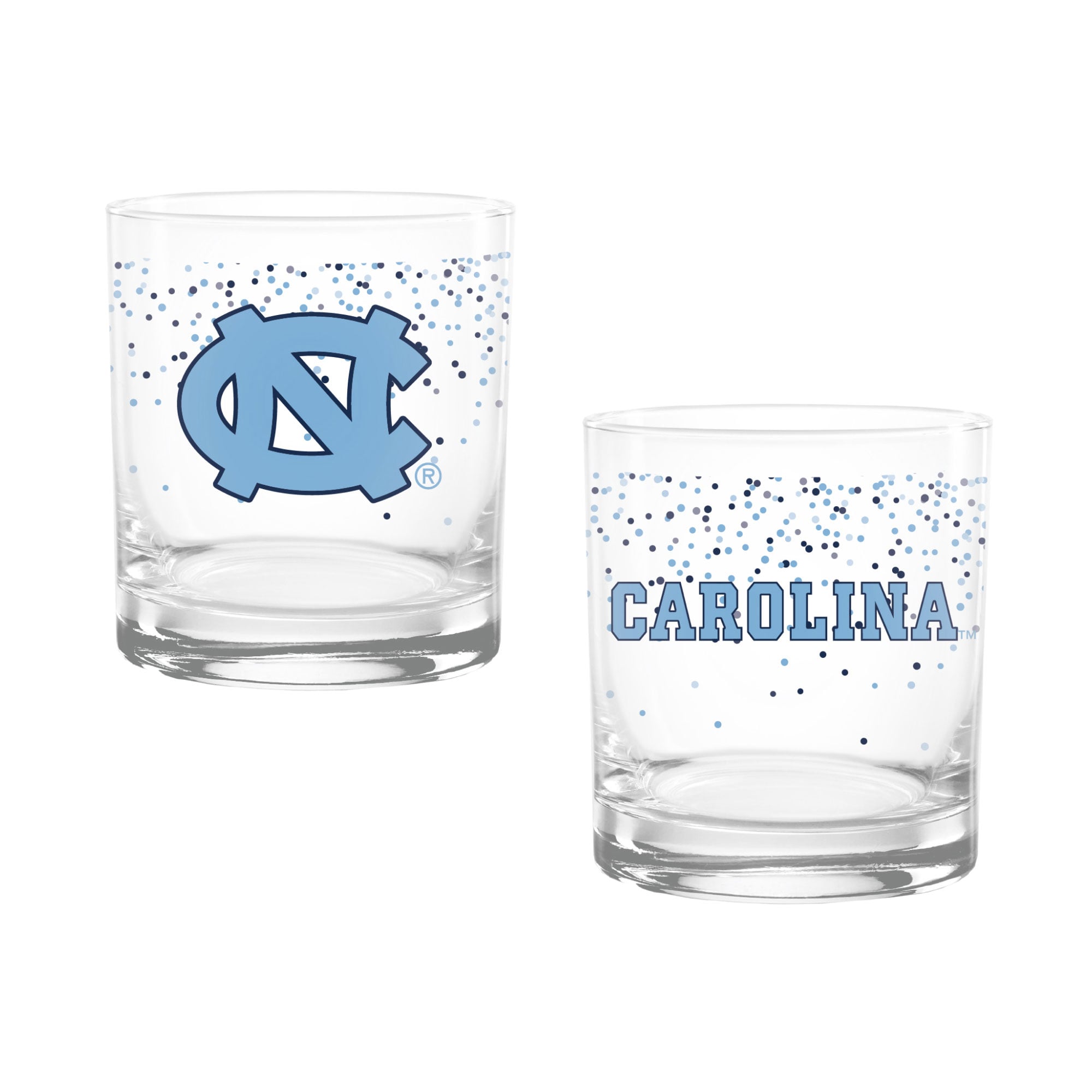 Indigo Falls North Carolina Tar Heels Confetti Rocks Glass Set of 2