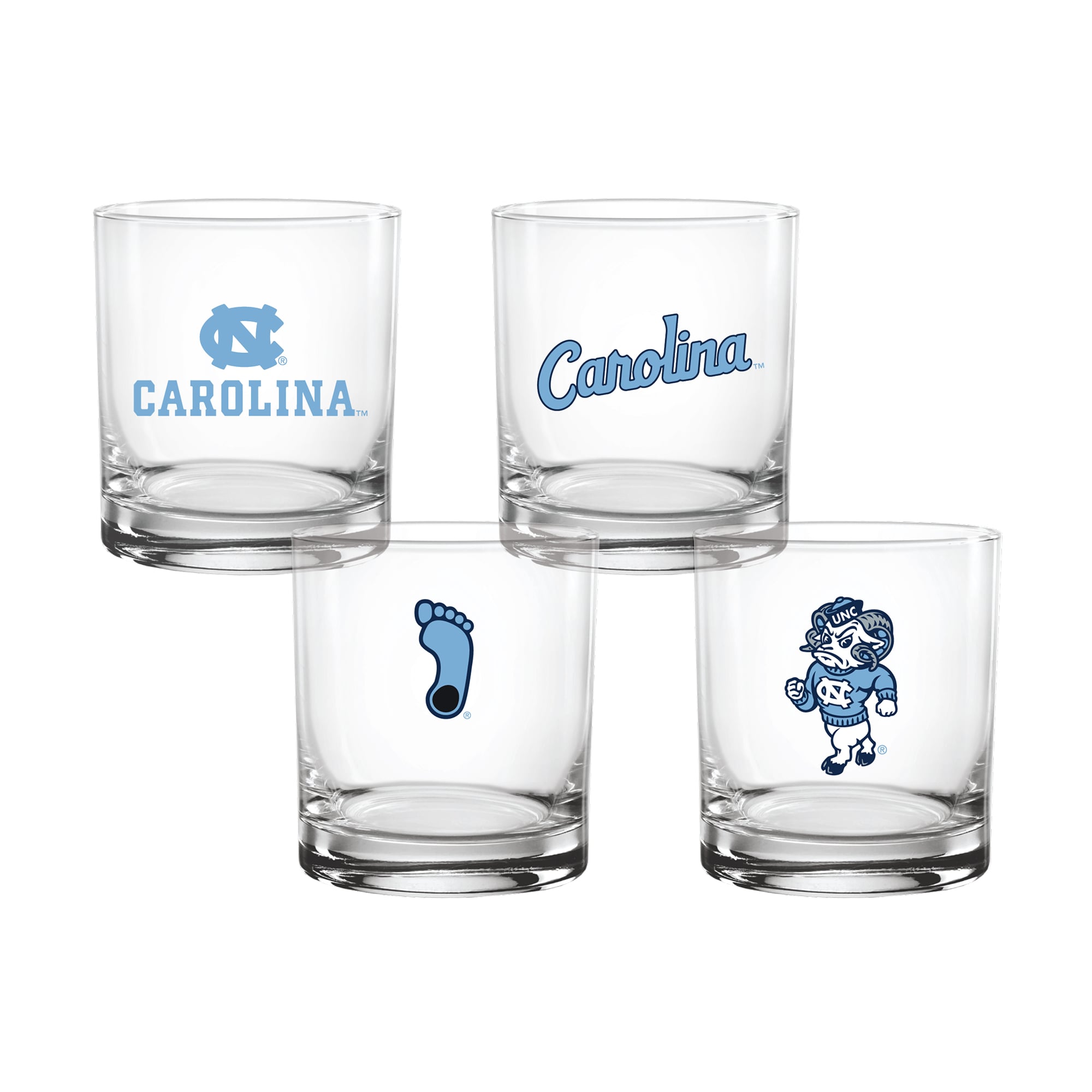 Coffret de 4 verres à whisky de collection Indigo Falls, Caroline du Nord, Tar Heels.