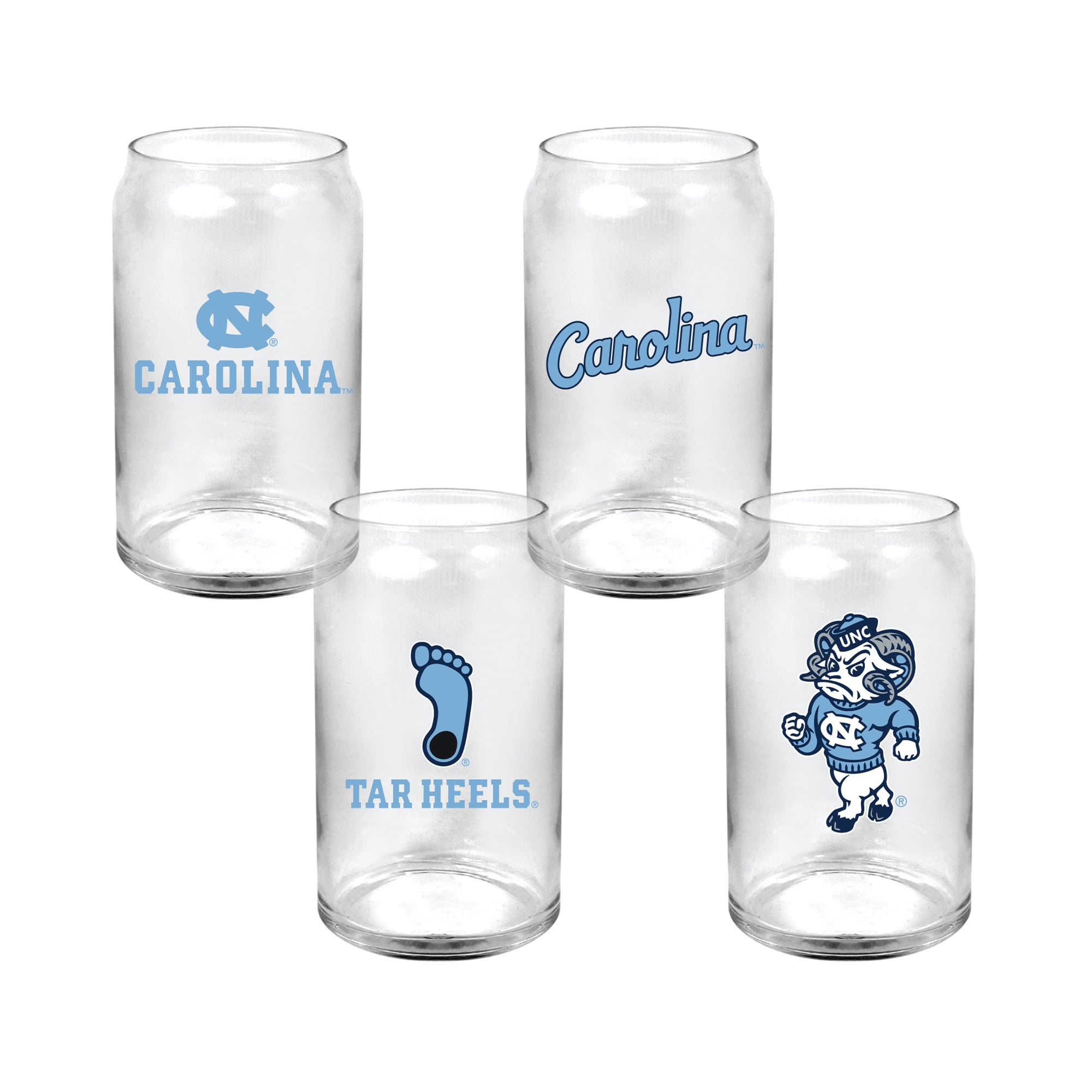 Ensemble de 4 canettes en verre de collection Indigo Falls North Carolina Tar Heels