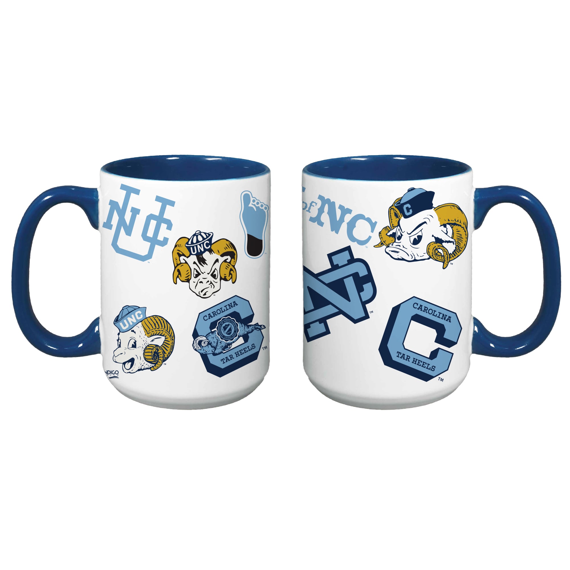Ensemble de deux tasses vintage Indigo Falls North Carolina Tar Heels Core College Medley