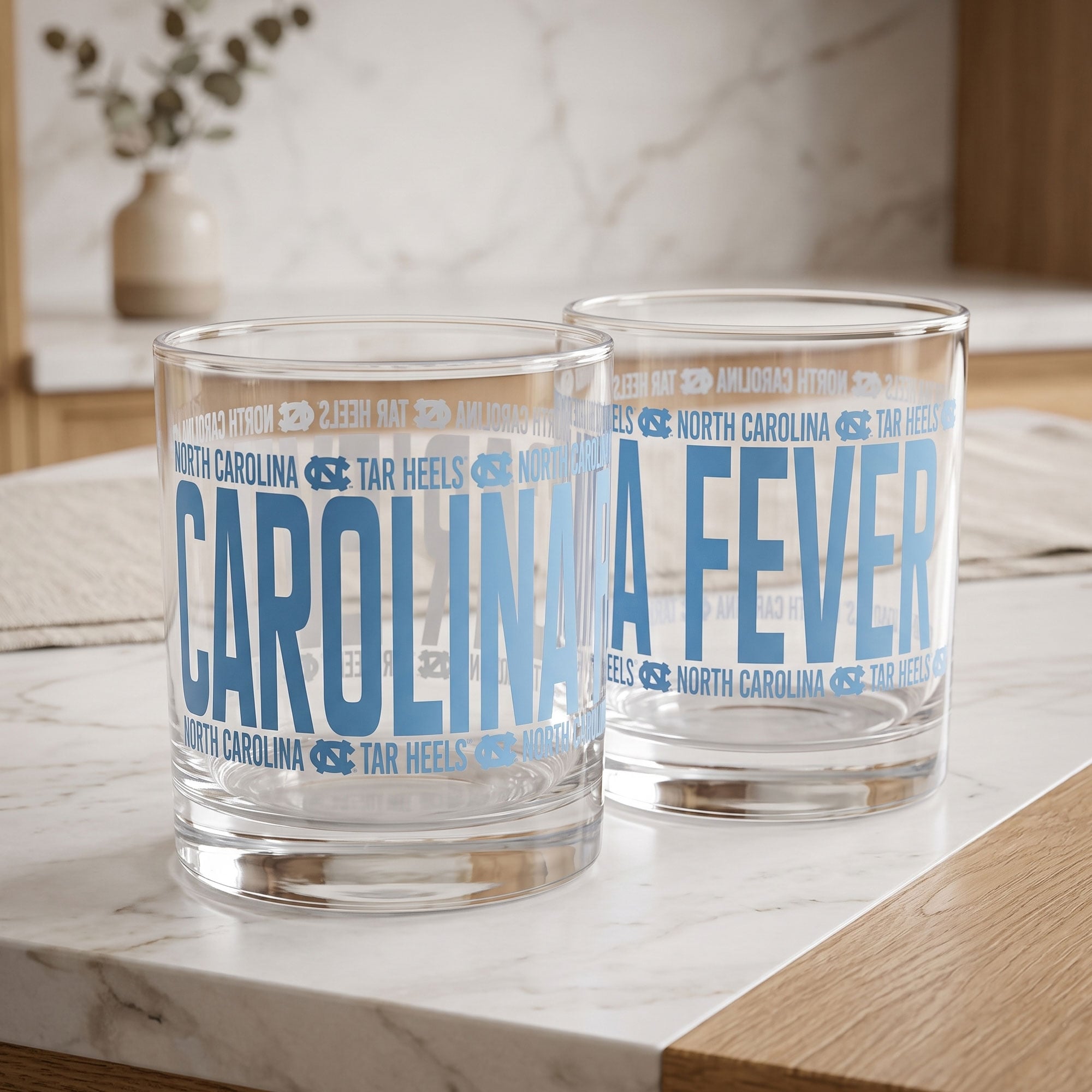 Verres à whisky surélevés Indigo Falls, Caroline du Nord, Tar Heels - Lot de 2