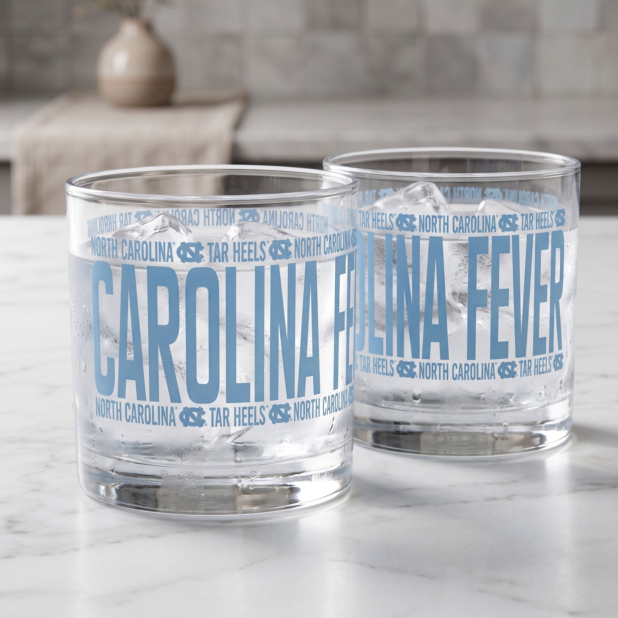 Verres à whisky surélevés Indigo Falls, Caroline du Nord, Tar Heels - Lot de 2