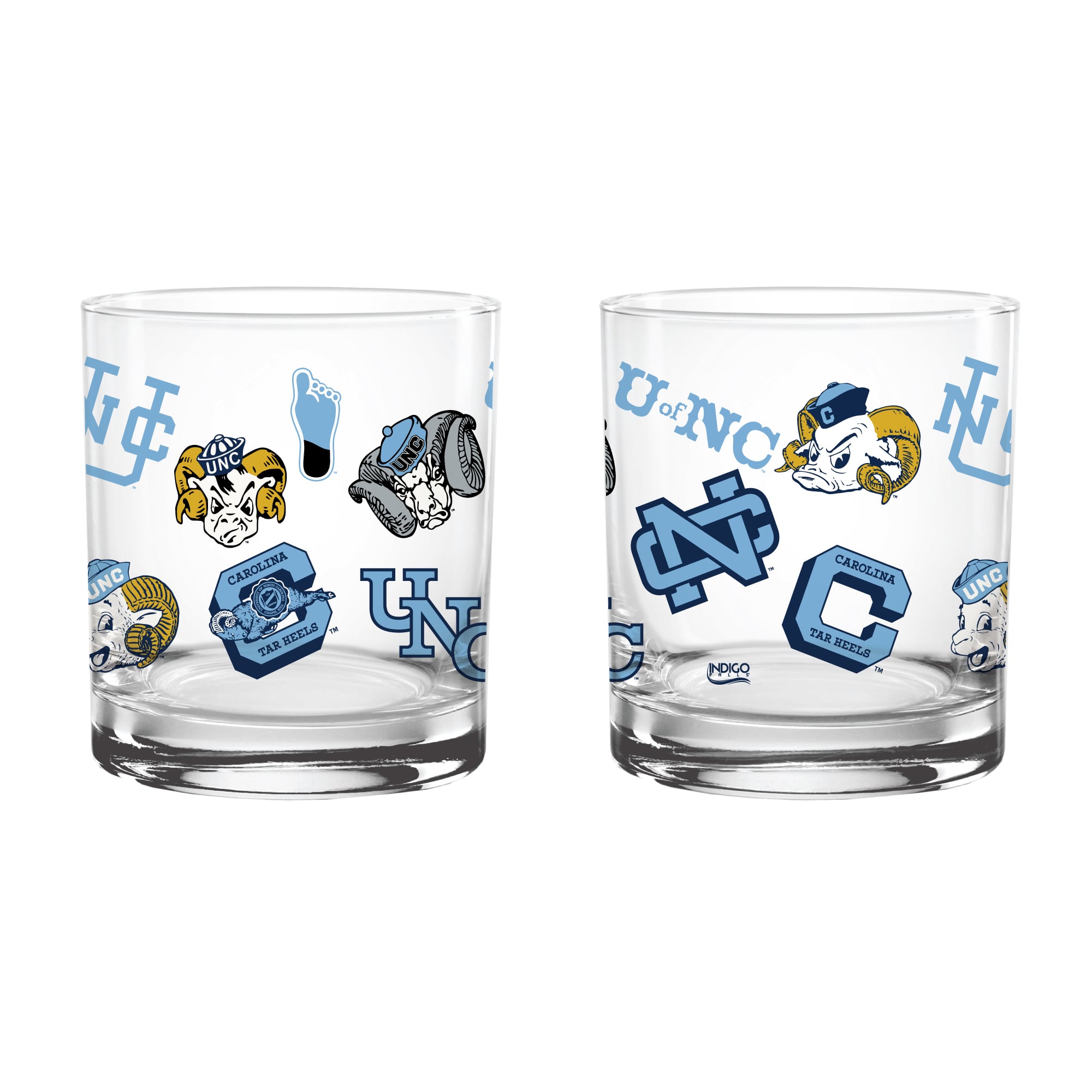 Verres à whisky vintage Indigo Falls North Carolina Tar Heels Medley - Lot de 2